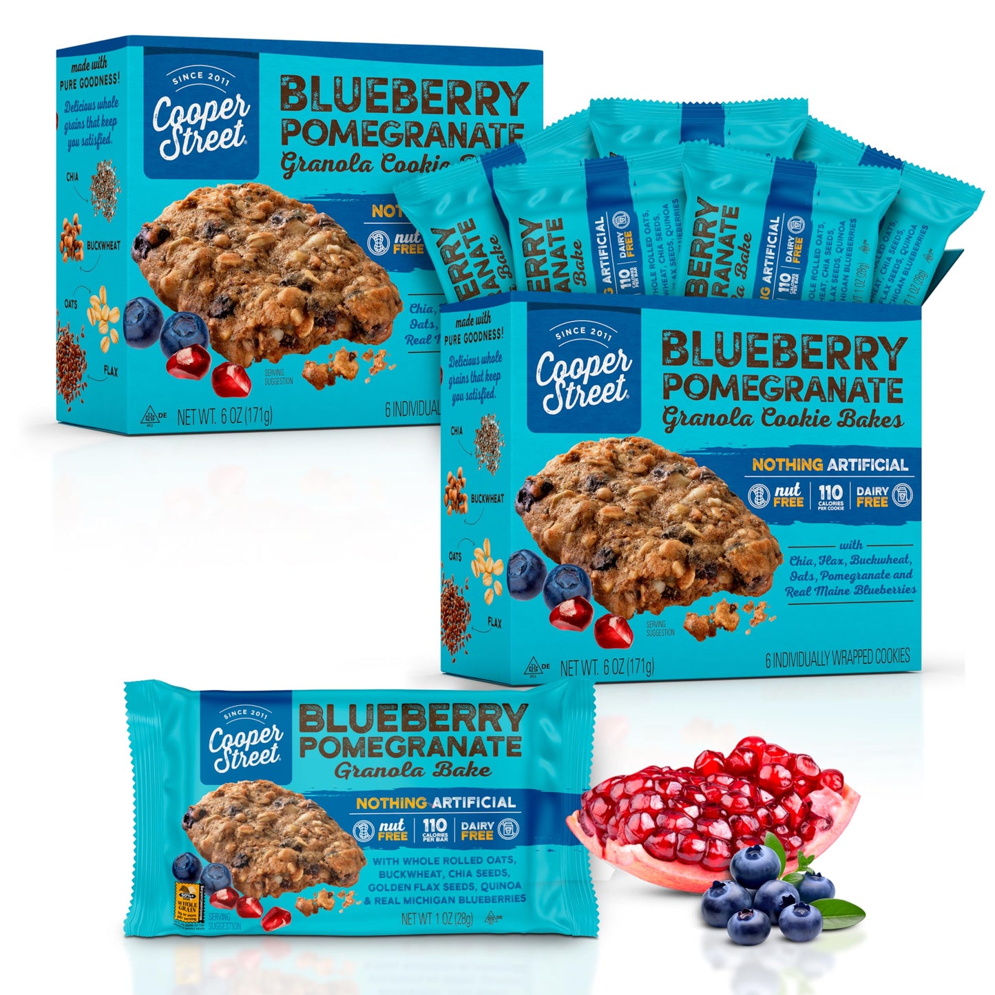 Cooper Street Granola Bakes in Delicious Blueberry Pomegranate Flavor | Healthy Chewy Granola Bars with Chia, Flax, Buckwheat and Oats | Individually
