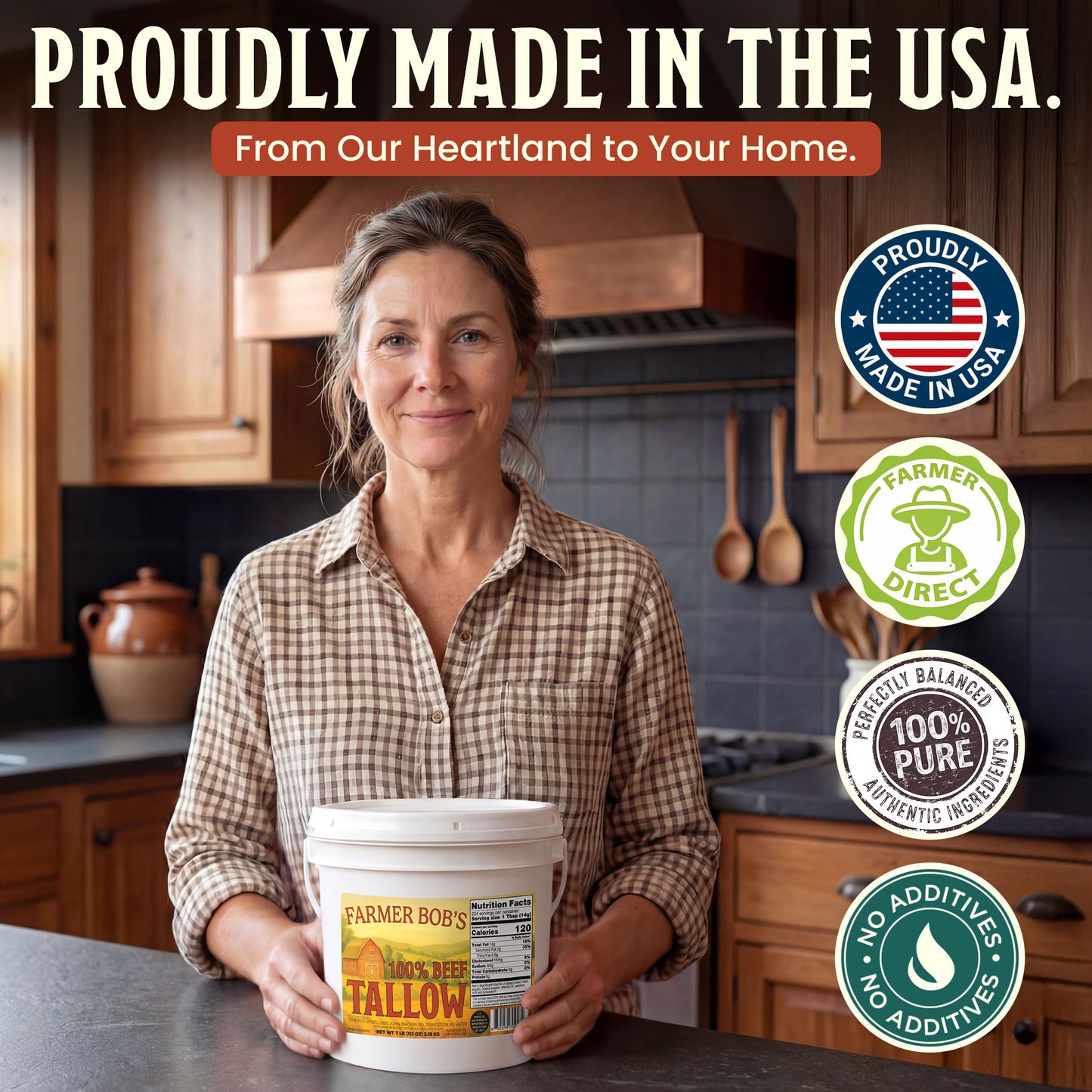 Farmer Bob's Beef Tallow for Cooking 7 lb Bucket - Pure Rendered Beef Fat - 400°F Smoke Point - Deep Frying, Grilling, Soap Making - Keto-Friendly