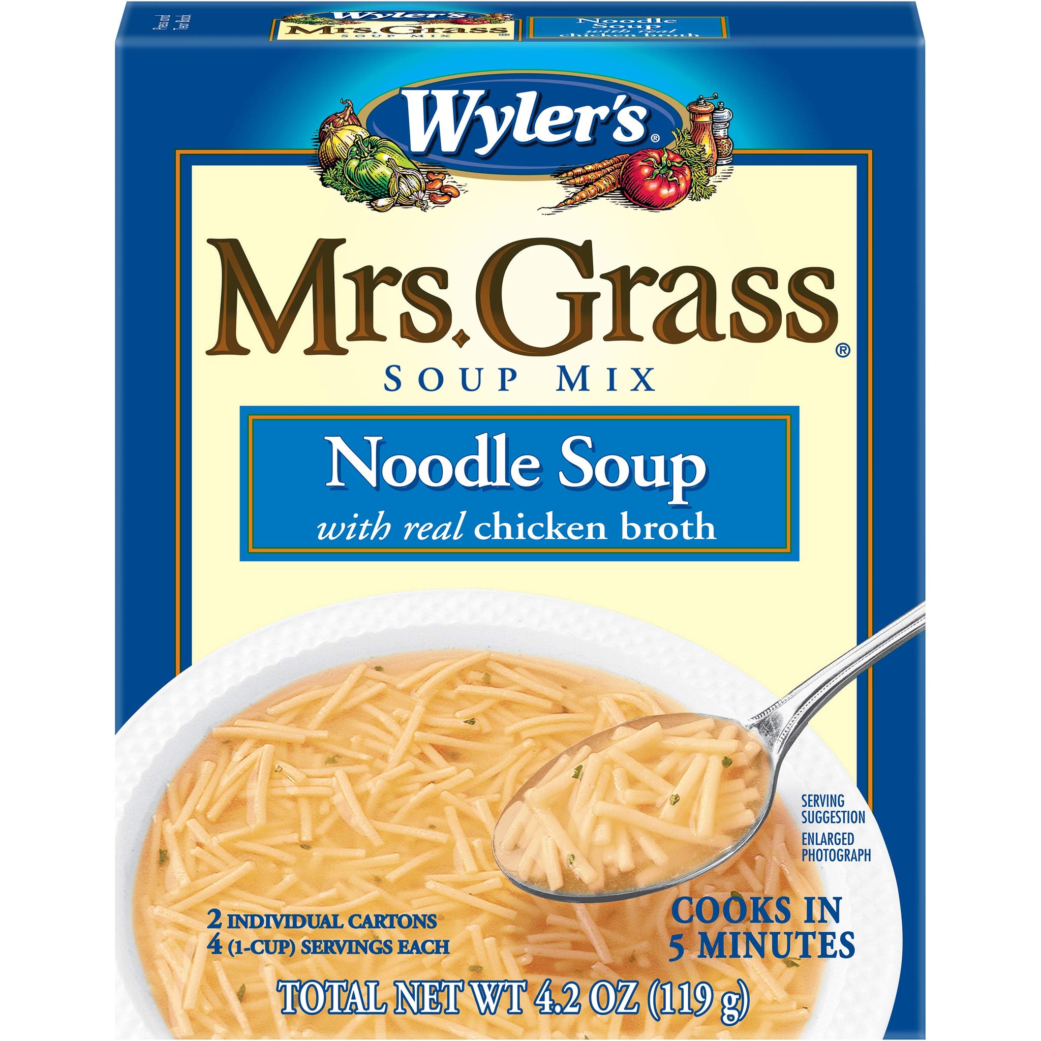Mrs. Grass Noodle Soup Mix with Real Chicken Broth, Instant Soup Mix, Quick and Easy Meal, Cooks in 5 Minutes, 4.2 Ounce Box (Pack of 1)