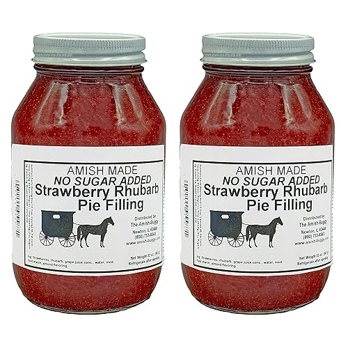 Amish Pie Filling and Topping - TWO 32 Oz Jars (Strawberry Rhubarb NSA)