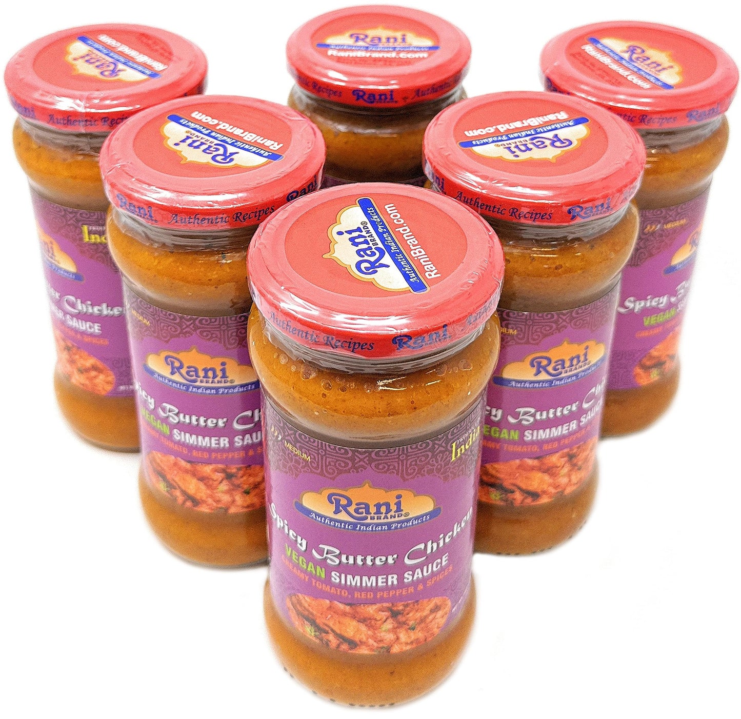 Rani Spicy Butter Chicken Vegan Simmer Sauce 14oz (400g) Glass Jar, Pack of 5 +1 FREE ~ Easy to Use | Vegan | No Colors | All Natural | NON-GMO |