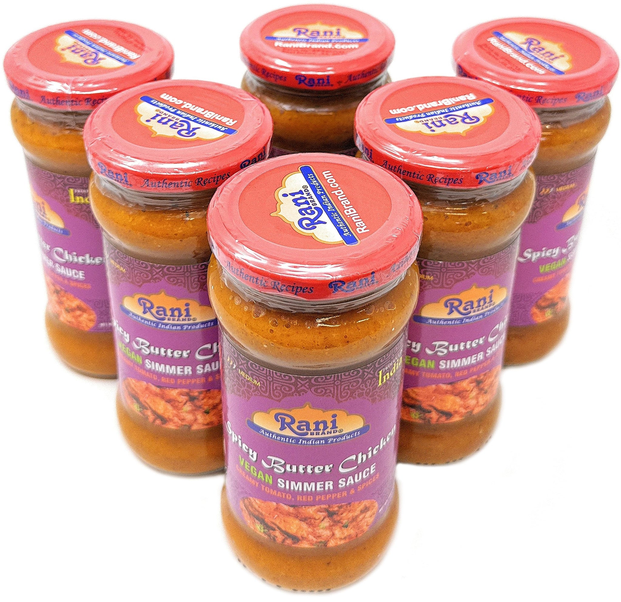 Rani Spicy Butter Chicken Vegan Simmer Sauce 14oz (400g) Glass Jar, Pack of 5 +1 FREE ~ Easy to Use | Vegan | No Colors | All Natural | NON-GMO |