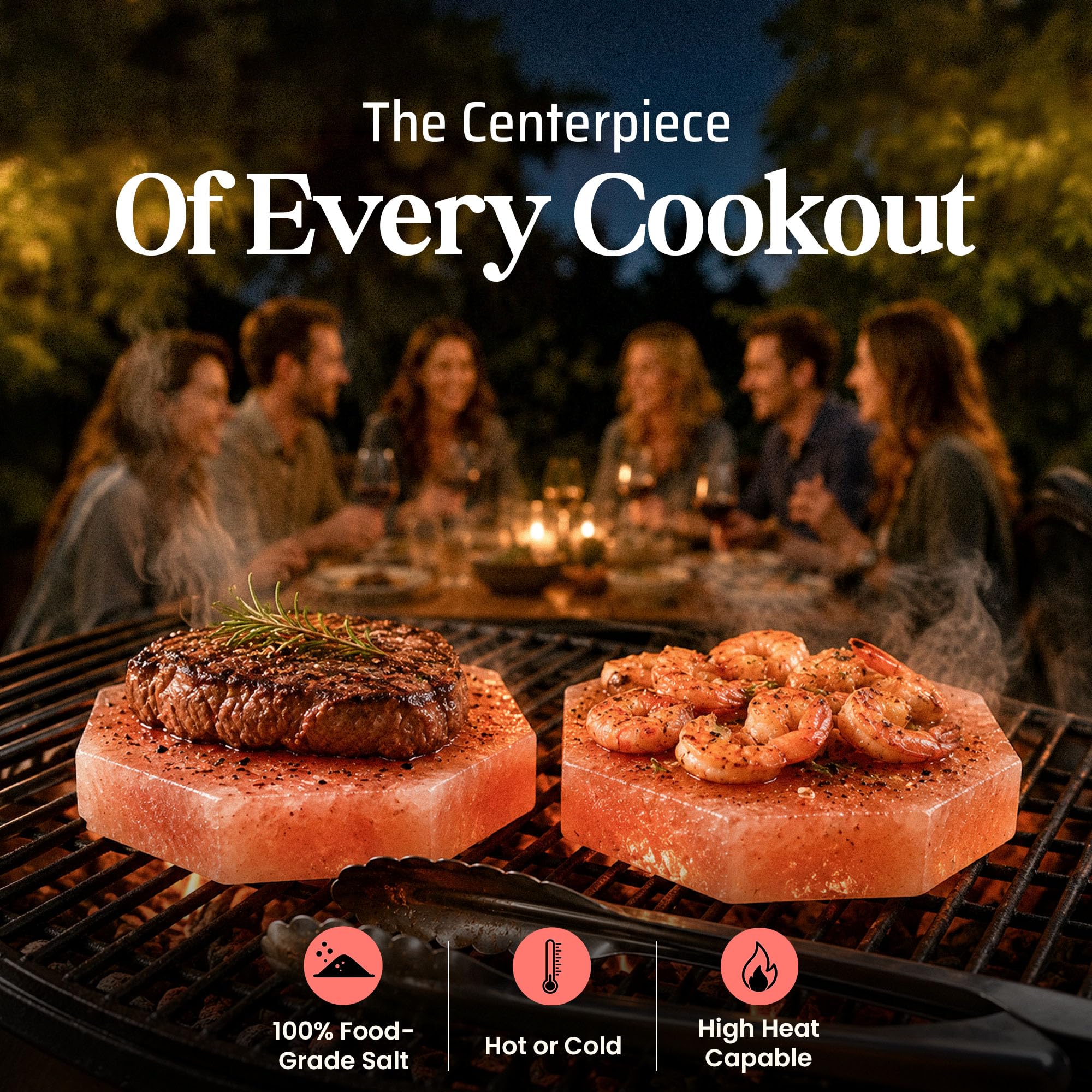 UMAID Sizzle Block™ Himalayan Salt Block 2 Pack (6" Hexagon) - Food Grade Himalayan Salt Slabs for Burgers, Steak, Seafood & Vegetables - Heat