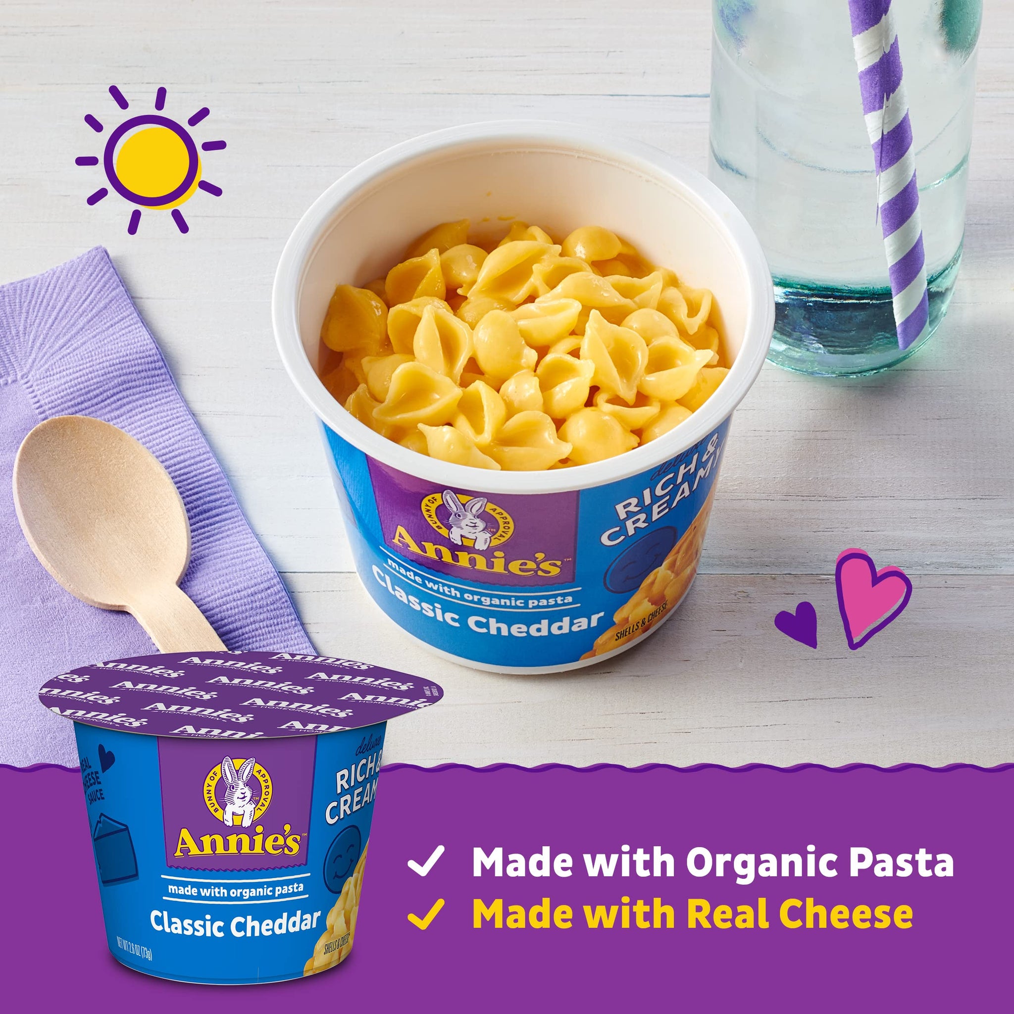 Annie's Microwavable Macaroni and Cheese Cups, Deluxe Rich and Creamy, Shells and Classic Cheddar, 1 Cup