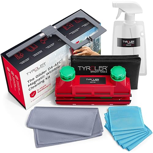 Tyroler Magnetic Window Cleaner Tool | The Glider D4 Window Cleaning Tool Fits Windows 0.1"-1.6" Thick | All-in-One Window Cleaning Kit | Magnetic