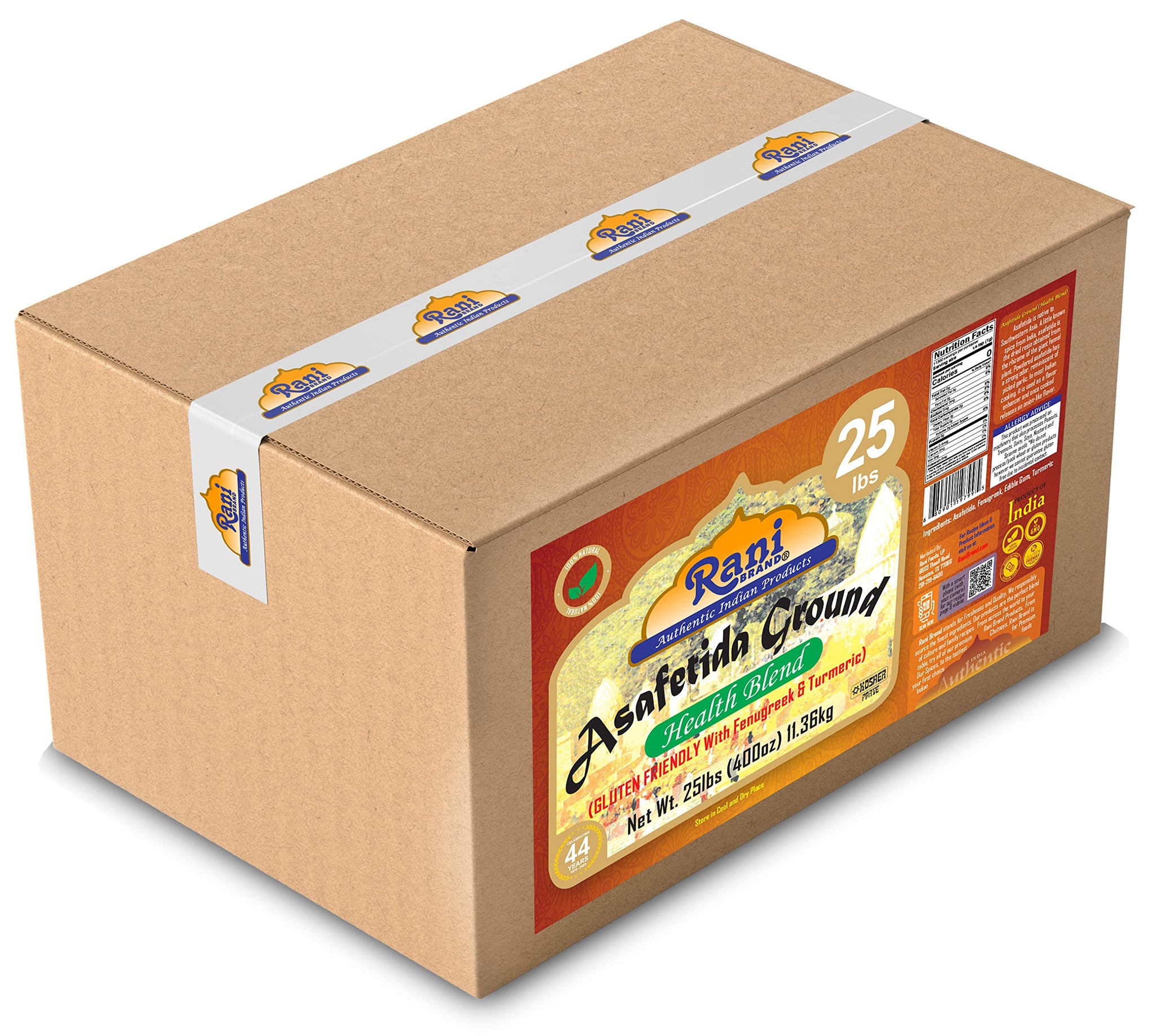 Rani Asafetida (Hing) Ground Health Blend w/Fenugreek and Turmeric 400oz (25lbs) 11.36kg Bulk Box ~ All Natural | Salt Free | Vegan | Asafoetida