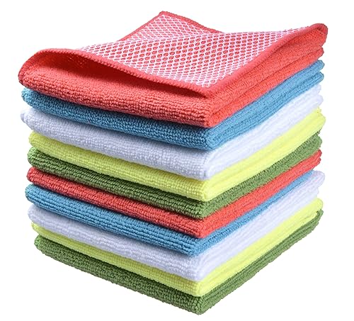 SINLAND Microfiber Dish Cloths for Washing Dishes Towels Best Kitchen Washcloth Cleaning Rags Cloths with Poly Scour Side - Used for Plates, Bowls