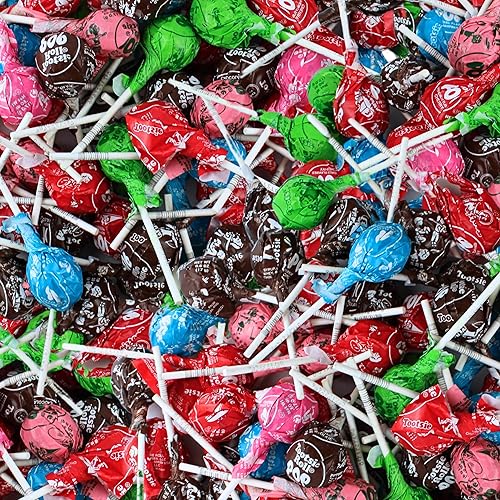 Fun Flavor Assorted Toot-sie Lollipops Bulk, Filled Chocolate Tootsy Roll Pops with Bright Fruity Flavors, by Queen City Candy Cave (1 Pound)