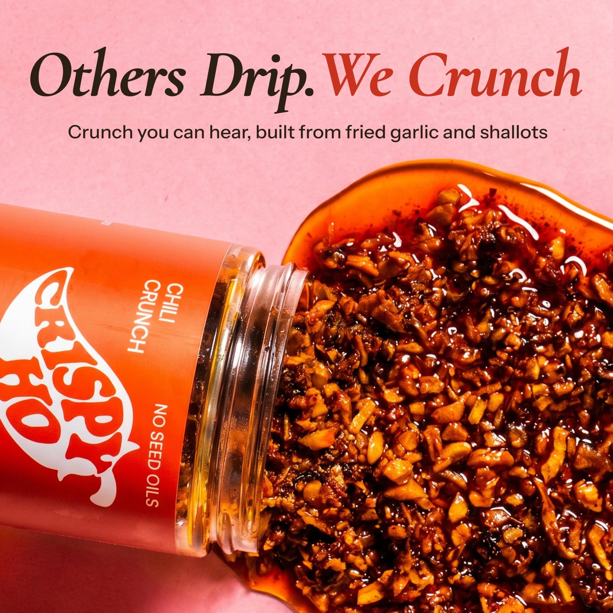 CRISPY HO Chili Crunch - Premium Chili Crisp, No Seed Oils, Avocado Oil, Chili Oil w/ Crunchy Garlic and Shallots - Spicy, Savory, Umami Hot Sauce