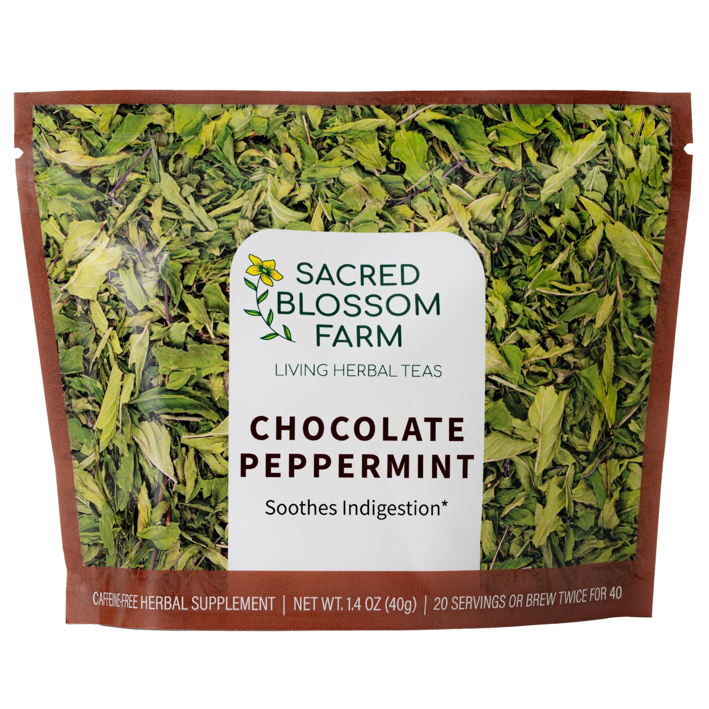 Chocolate Peppermint Herbal Tea | Sacred Blossom Farm | 1.7 oz. Loose Leaf | Ease Digestion & Headache* | Organically Grown in Wisconsin | Caffeine