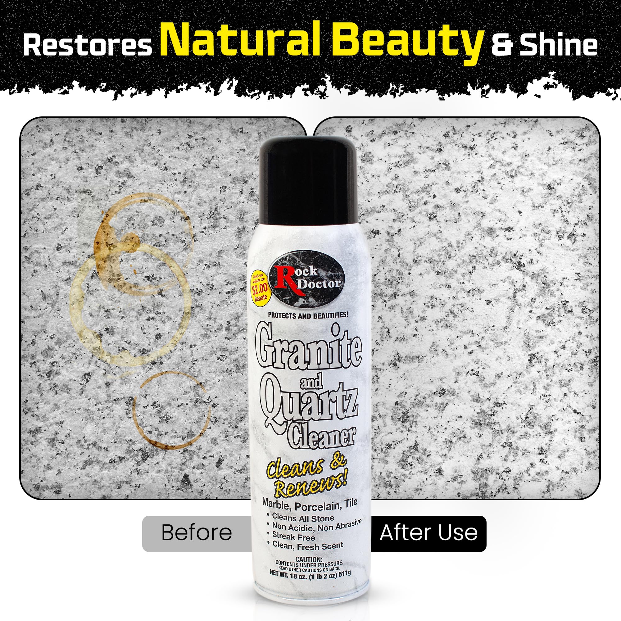 Rock Doctor Granite Cleaner - Cleans& Renews Surfaces - (18 oz) Surface Cleaner Spray, Granite/Marble Countertop Cleaner, Cleaning Spray for Vanity