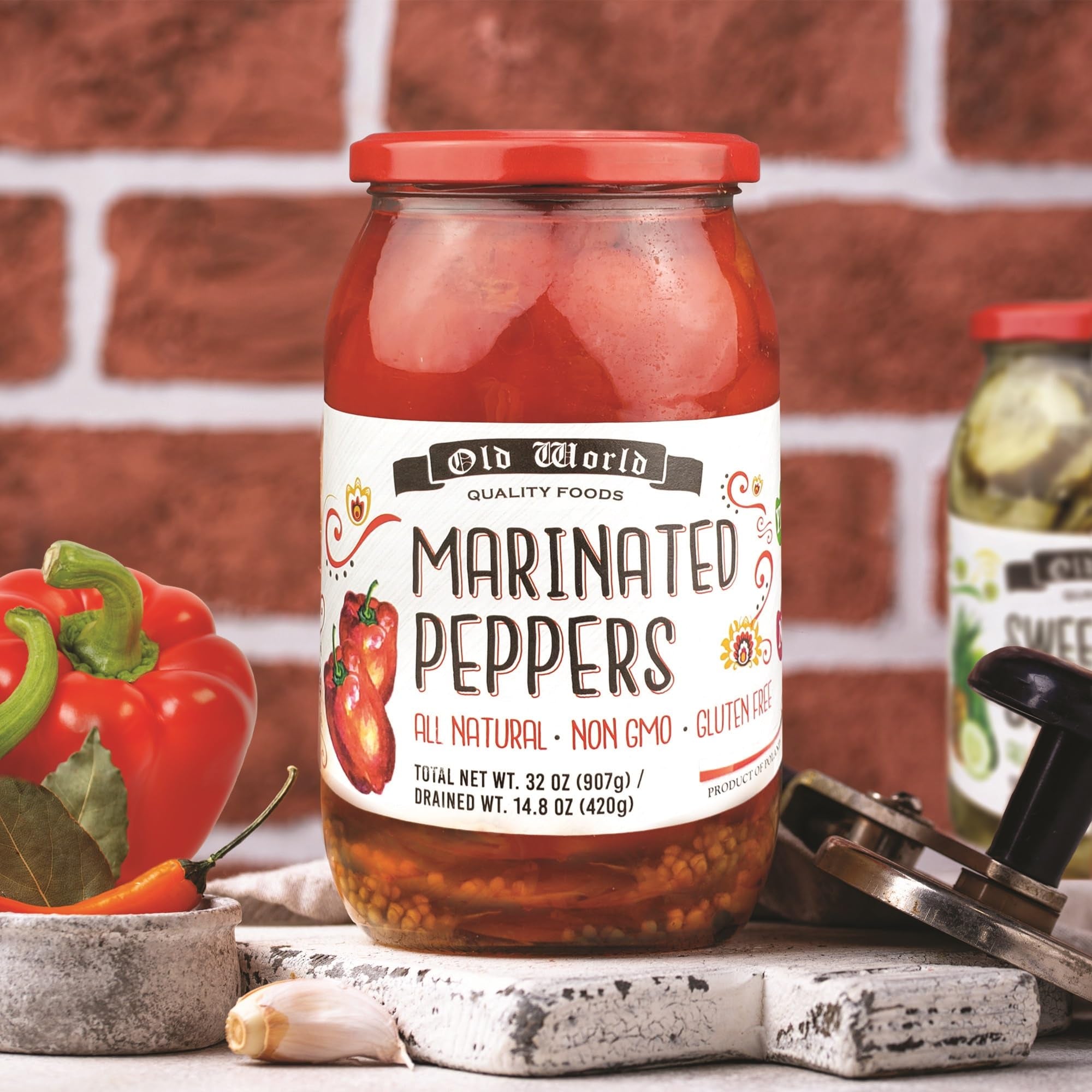 European Salad Set - Four 32 Oz Jars of Pickled Vegetables includes German Salad, Greek Salad, Beet & Leek Salad, and Marinated Peppers
