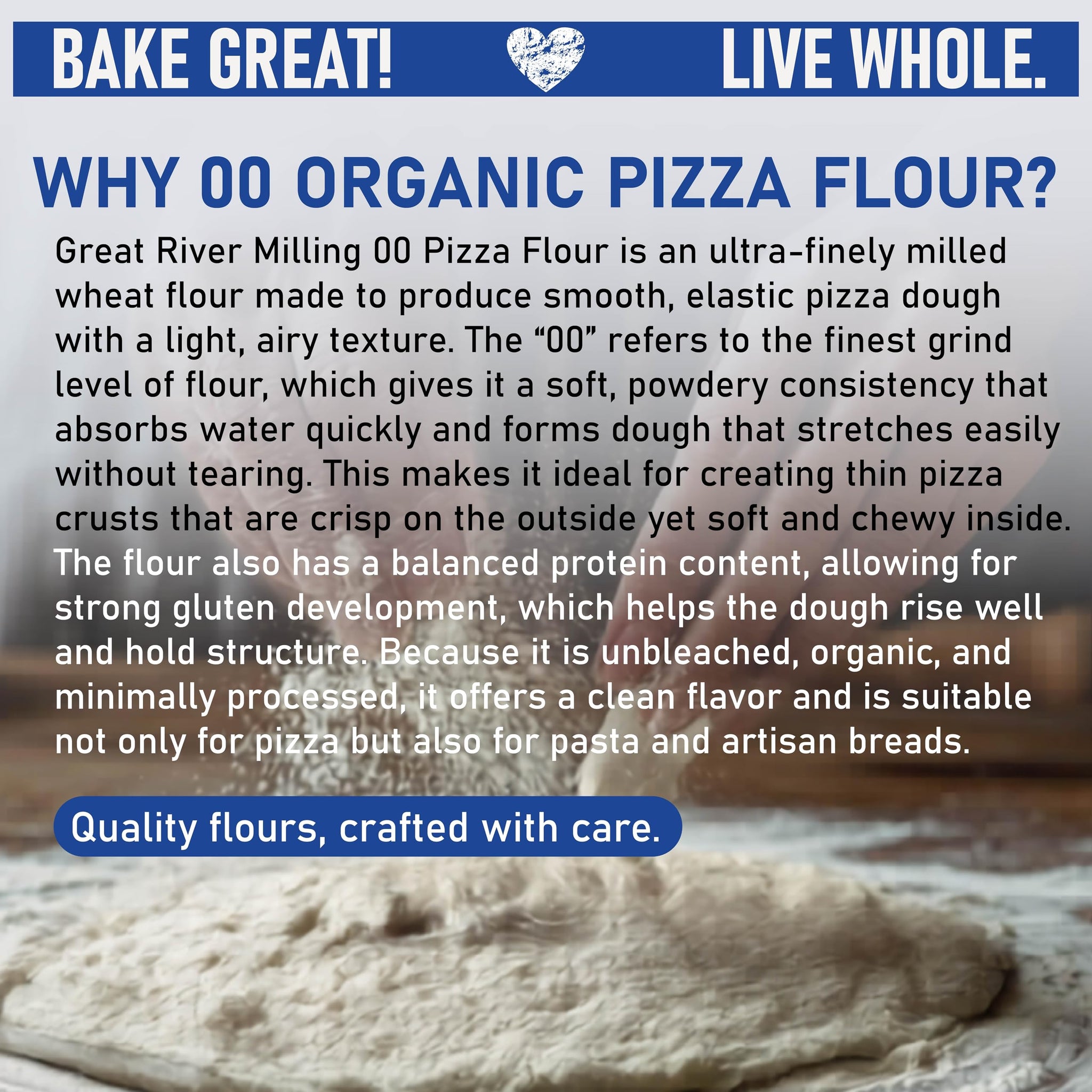 Great River Milling 00 Organic Pizza Flour | Ultra-Fine Neapolitan Style Flour for Pizza Dough, Bread & Pasta | USDA Organic, Non-GMO, Kosher