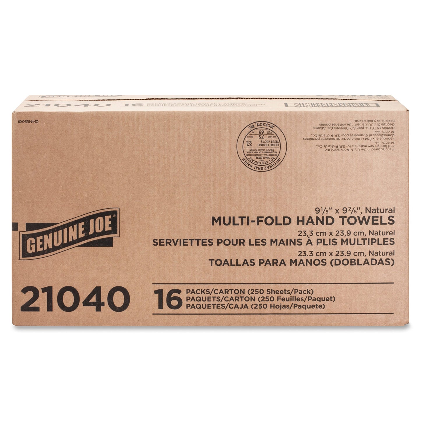 Genuine Joe GJO21040 Multifold Natural Towels (16 Packs, 250 per pack)