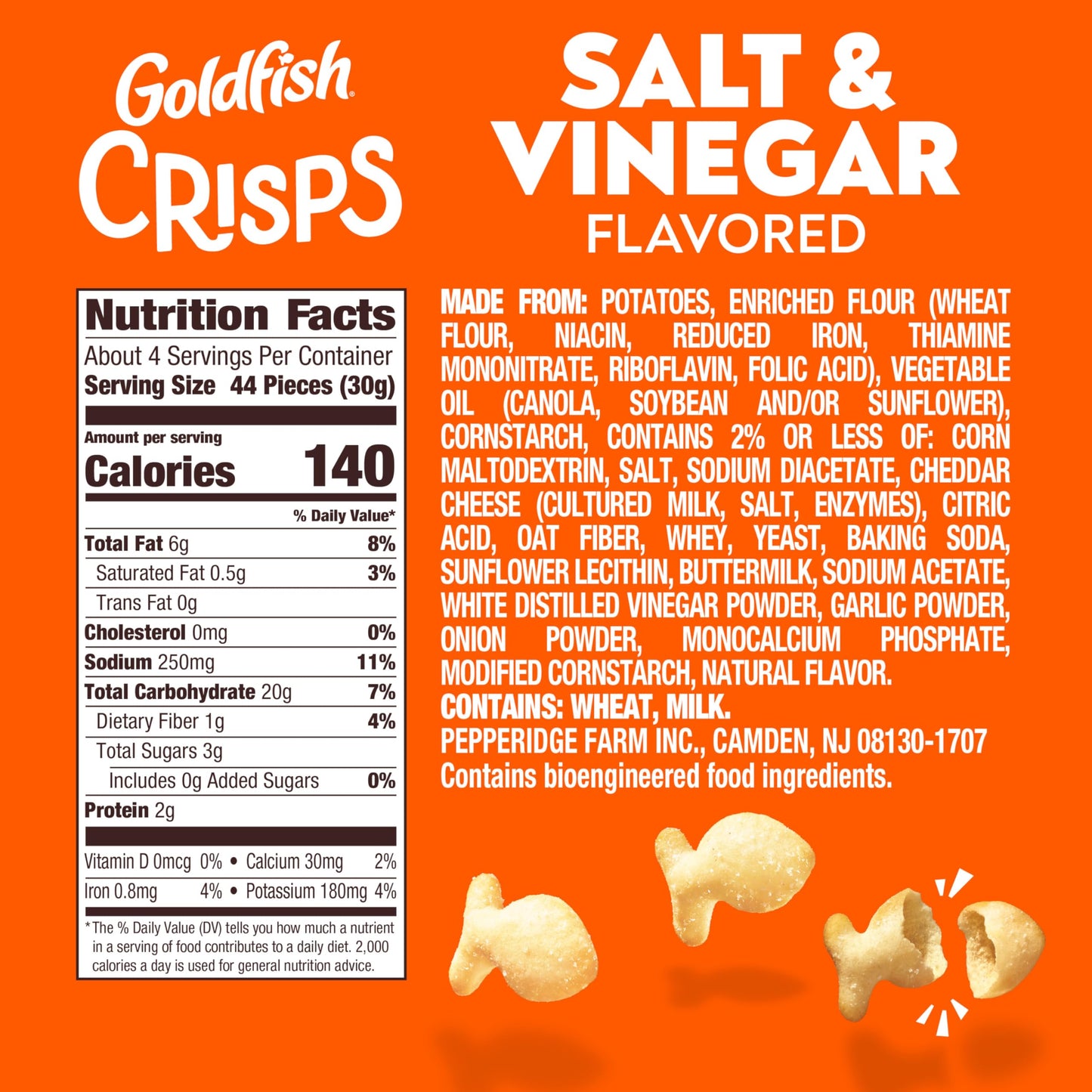 Goldfish Crisps Salt & Vinegar Baked Chip Crackers, 4.8 Oz Bag