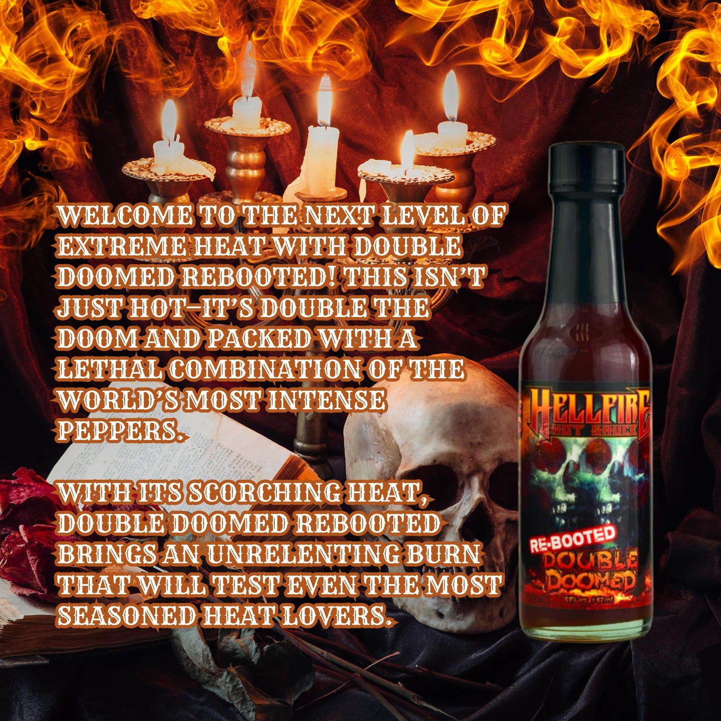 Hellfire Hot Sauce Double Doomed Rebooted- The Worlds Hottest Hot Sauce - Double Doomed spiked with double the amount of 6.66 million shu natural