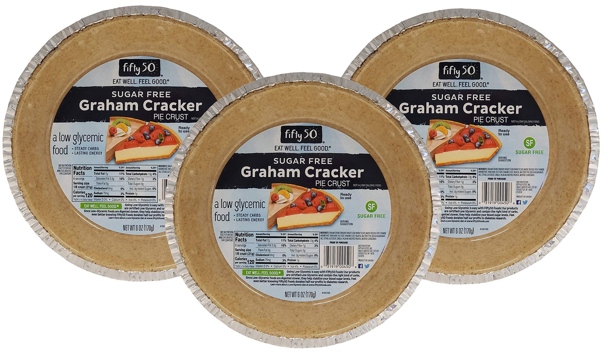 FIFTY 50 Foods Sugar Free Ready to Eat Graham Cracker Pie Crust, 6 Ounce (Pack of 3)