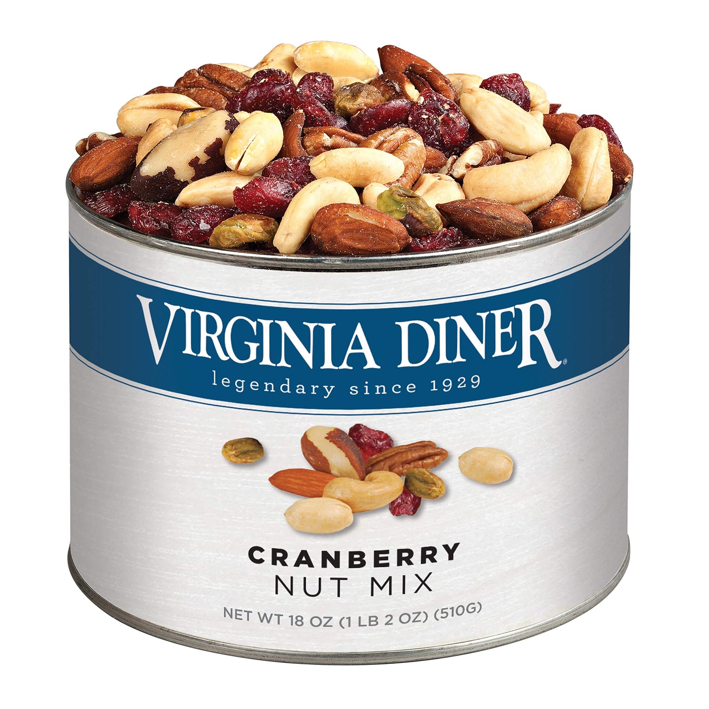 Virginia Diner Natural Cranberry Nut Mix: Roasted Almonds, Cashews, Pecans, Pistachios, Dried Cranberries, 18 Ounce (Pack of 1)