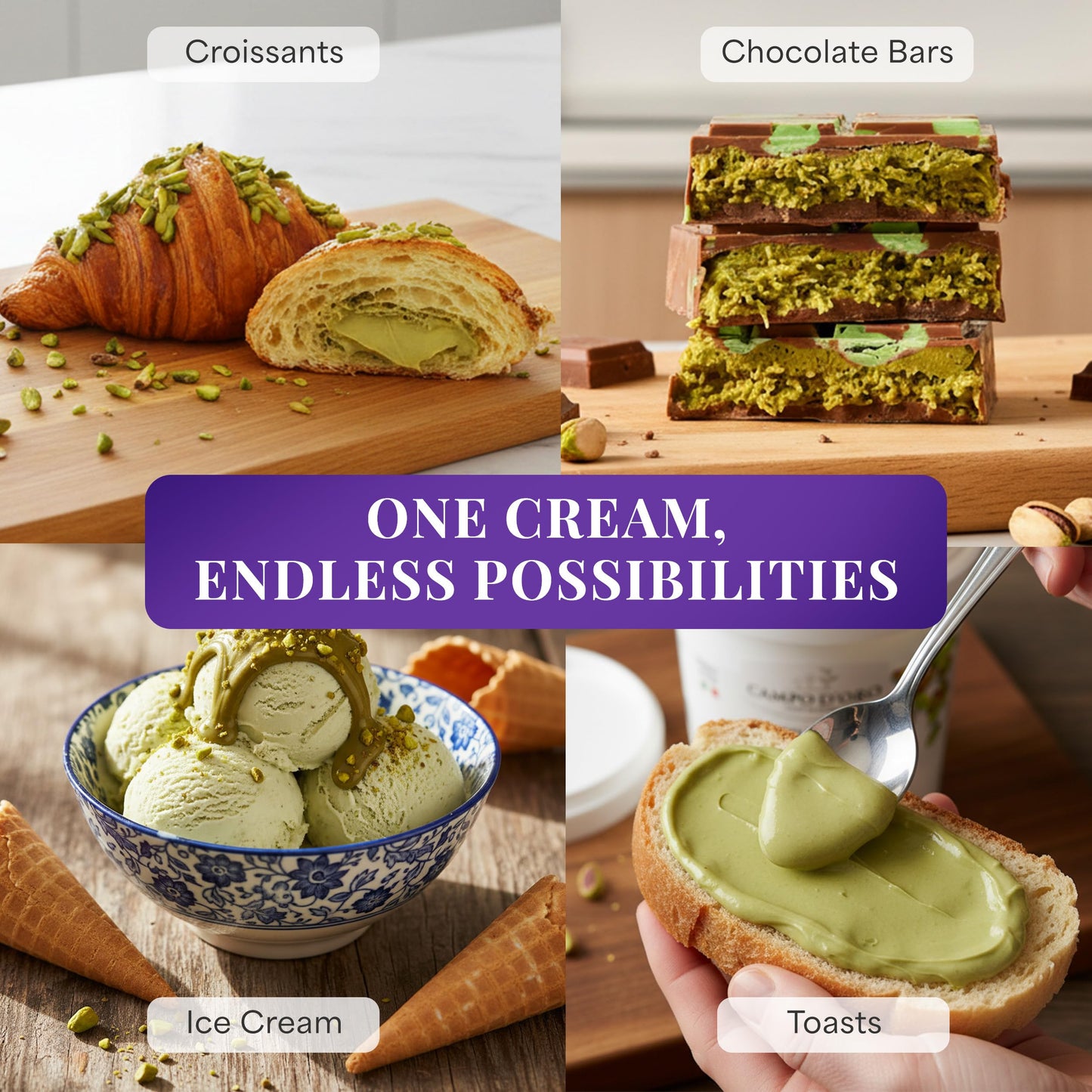 CAMPO D'ORO Sicilian Pistachio Sweet Cream Spread, 22% Pistachios, Rich and Nutty Butter, 2.2 lbs (1 kg), Product of Sicily Italy