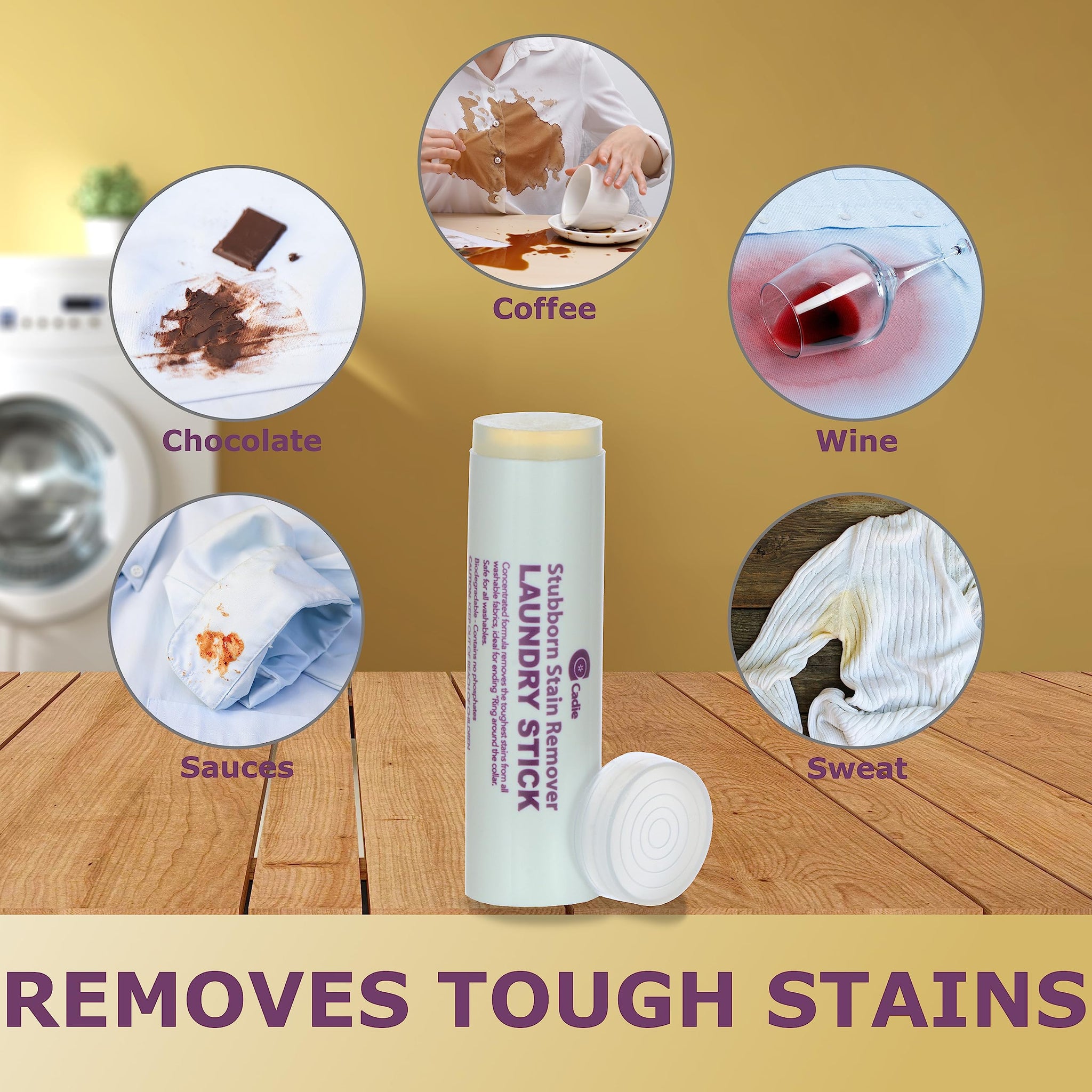 Cadie Laundry Stain Remover Stick - Pre Wash Spot Cleaner for Fabric Clothing on Cotton,Wool,Synthetics - Easy Removal