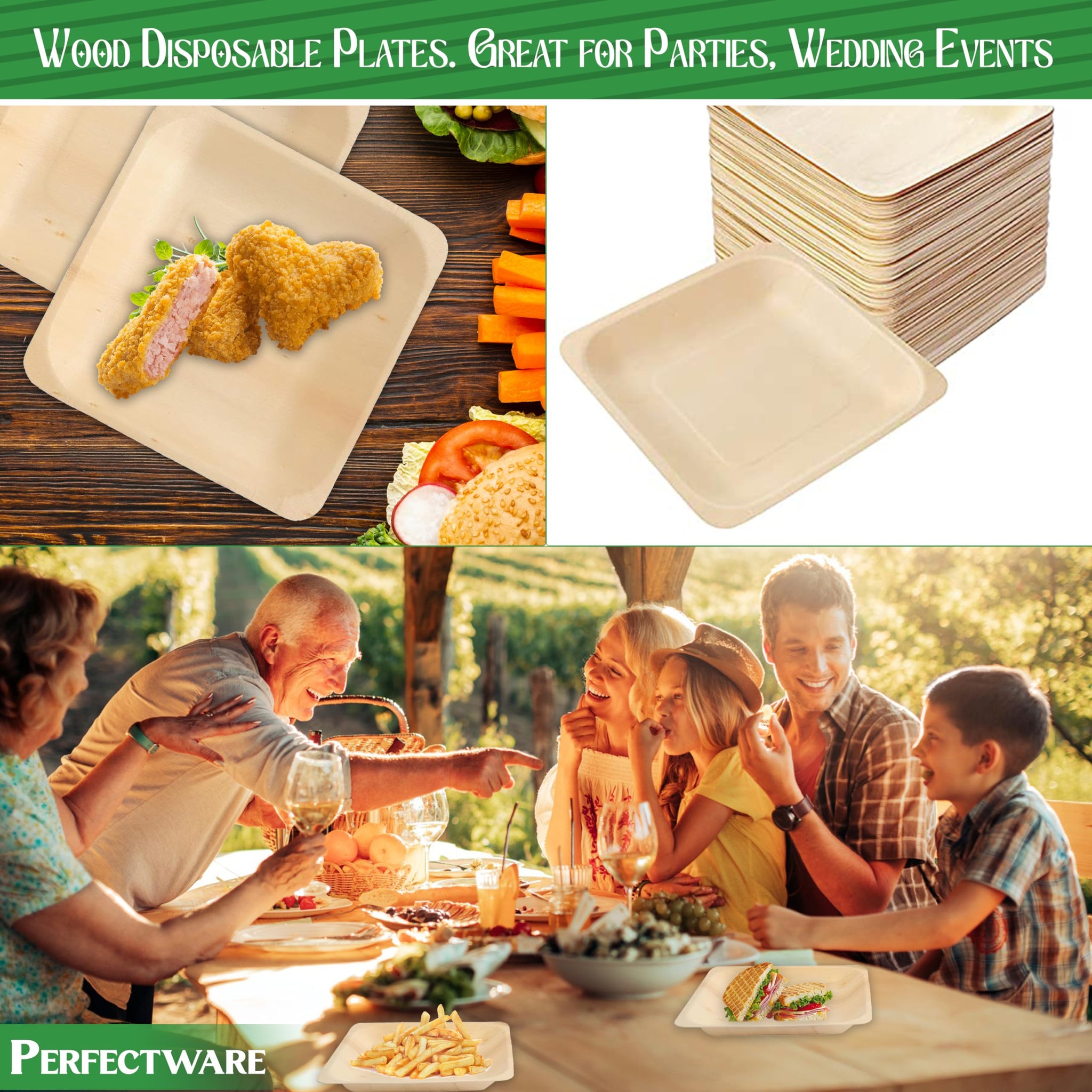 Perfectware Earth Friendly All Natural Premium Quality 100% Compostable & Biodegradable 5 Inch Birch Wood Disposable Plates. Great for Parties