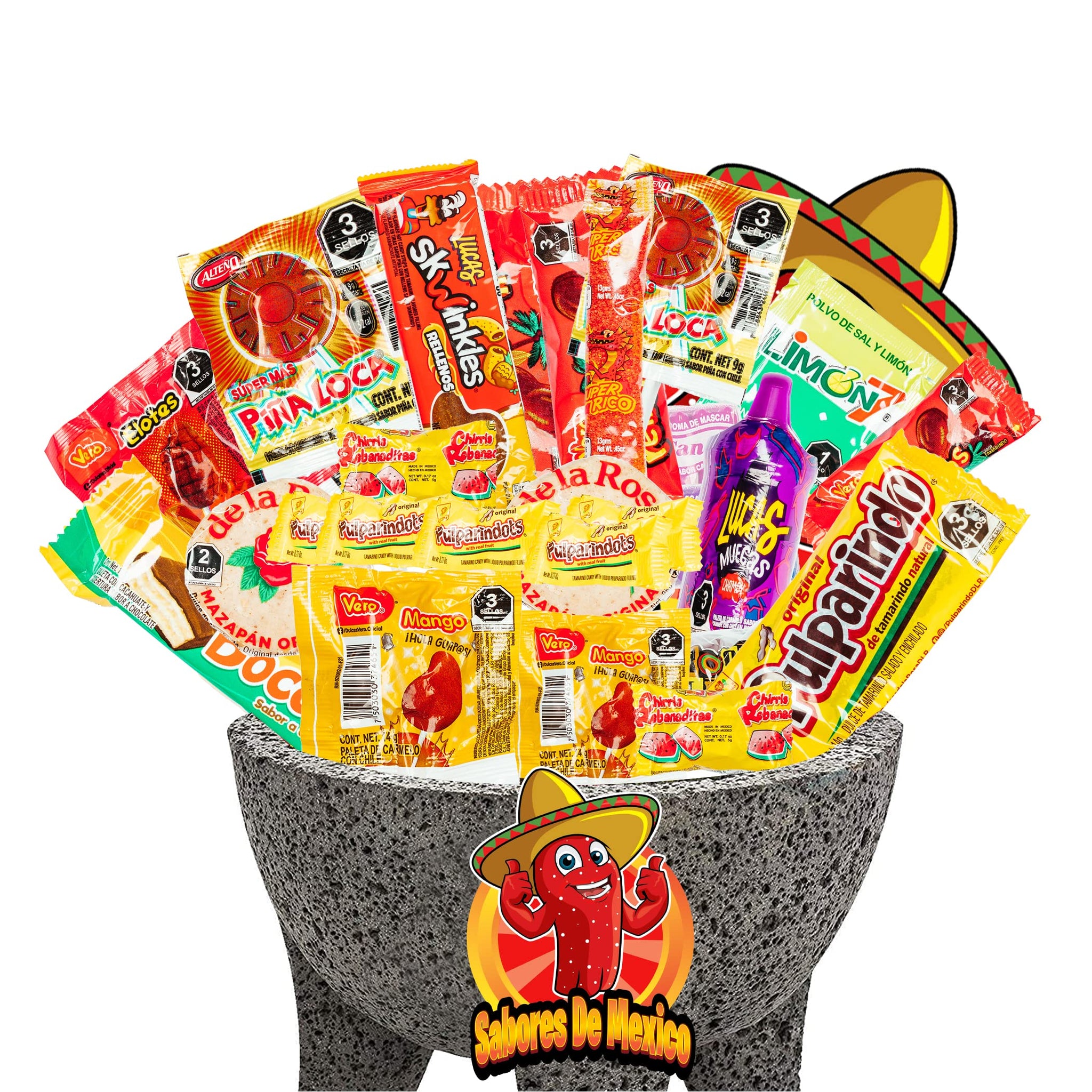 Mexican Candy Variety Pack (50 Count) Non-Spicy, Dulces Mexicanos, Mexican Snacks, with Obleas, Bubulubu, Vero Candy, Mazapan, by Sabores de Mexico
