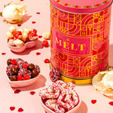 Gift Tin with Assorted Treats, Popcorn, Yogurt Heart Pretzels, Milk Chocolate Caramel Balls, Musical Present for Wife, Girlfriend, Romantic, Mom
