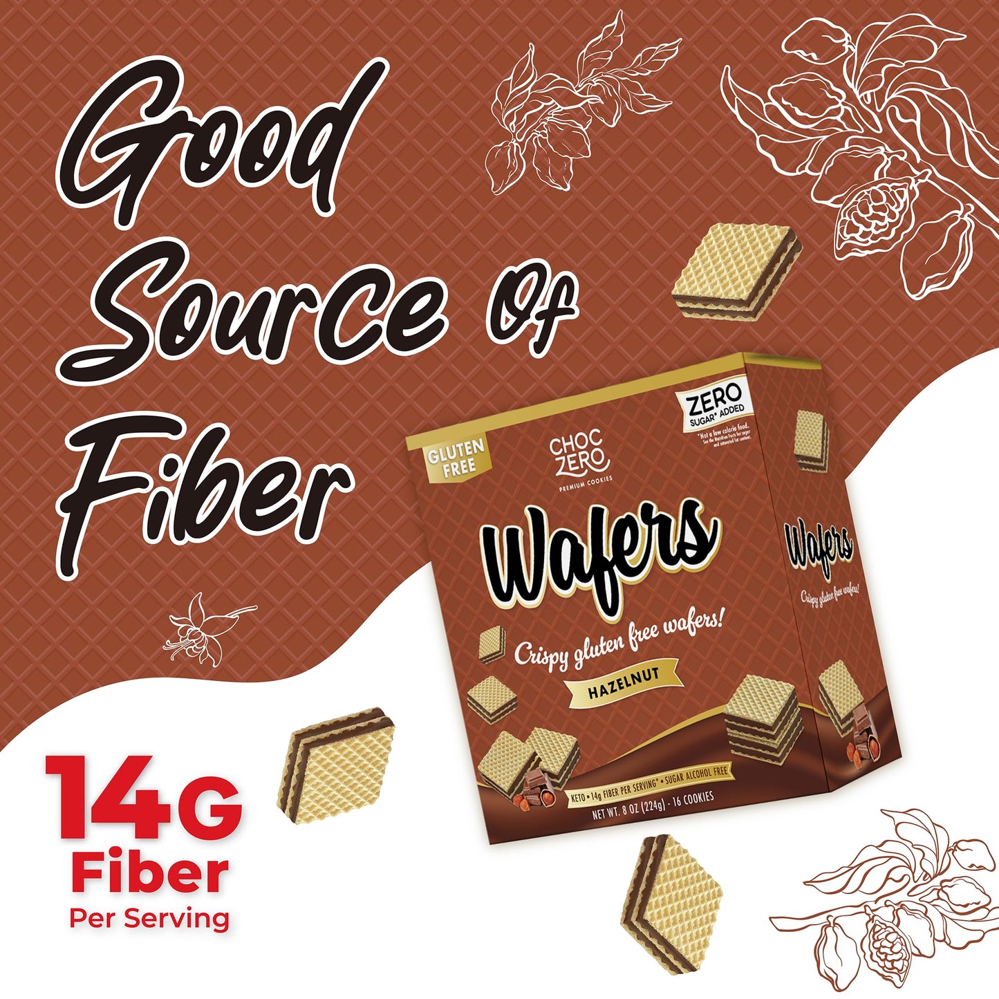 ChocZero Hazelnut Wafer Cookies - No Added Sugar, Keto Friendly, Low Carb Cookies with No Sugar Alcohols, Gluten Free & Individually Wrapped - 8 oz