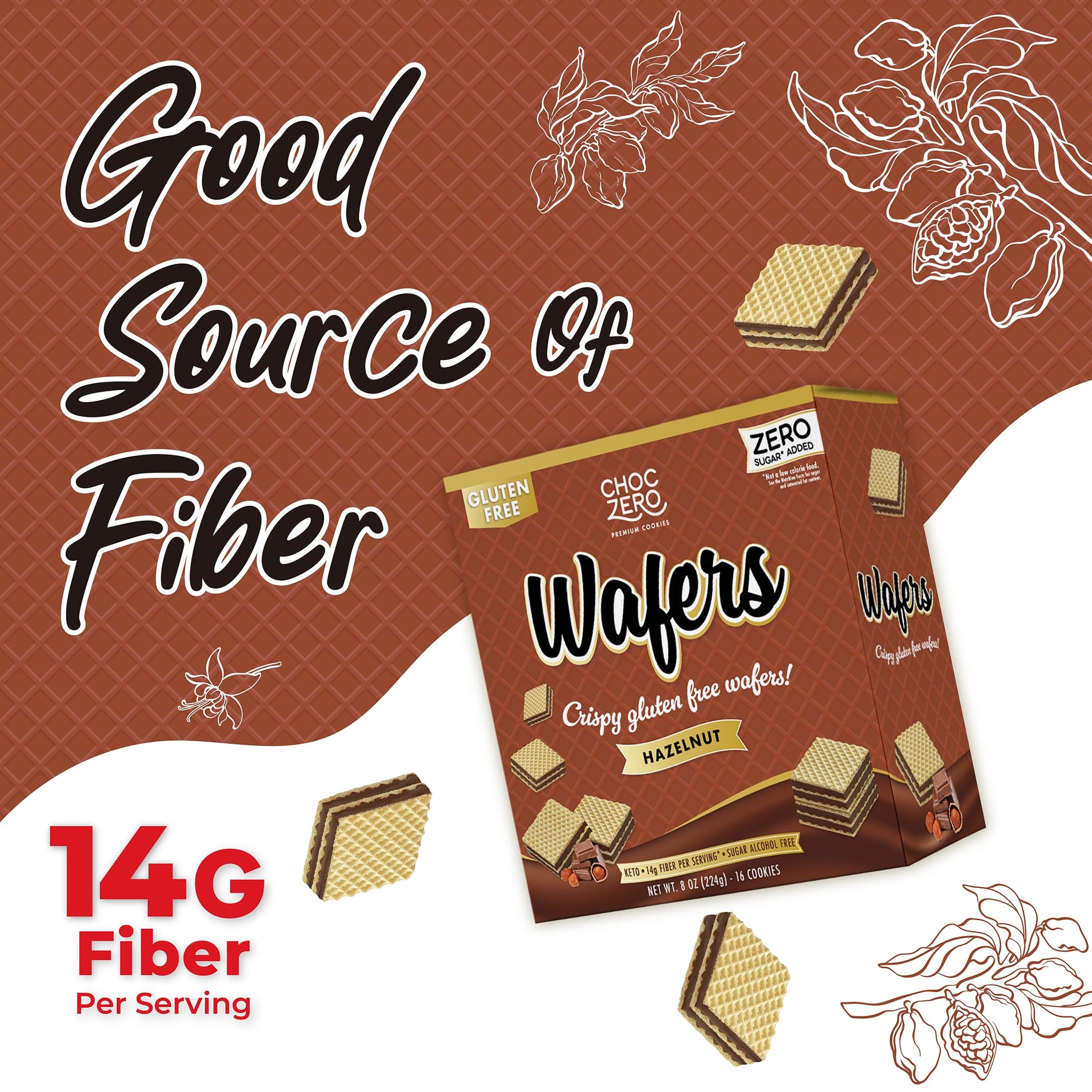 ChocZero Hazelnut Wafer Cookies - No Added Sugar, Keto Friendly, Low Carb Cookies with No Sugar Alcohols, Gluten Free & Individually Wrapped - 8 oz
