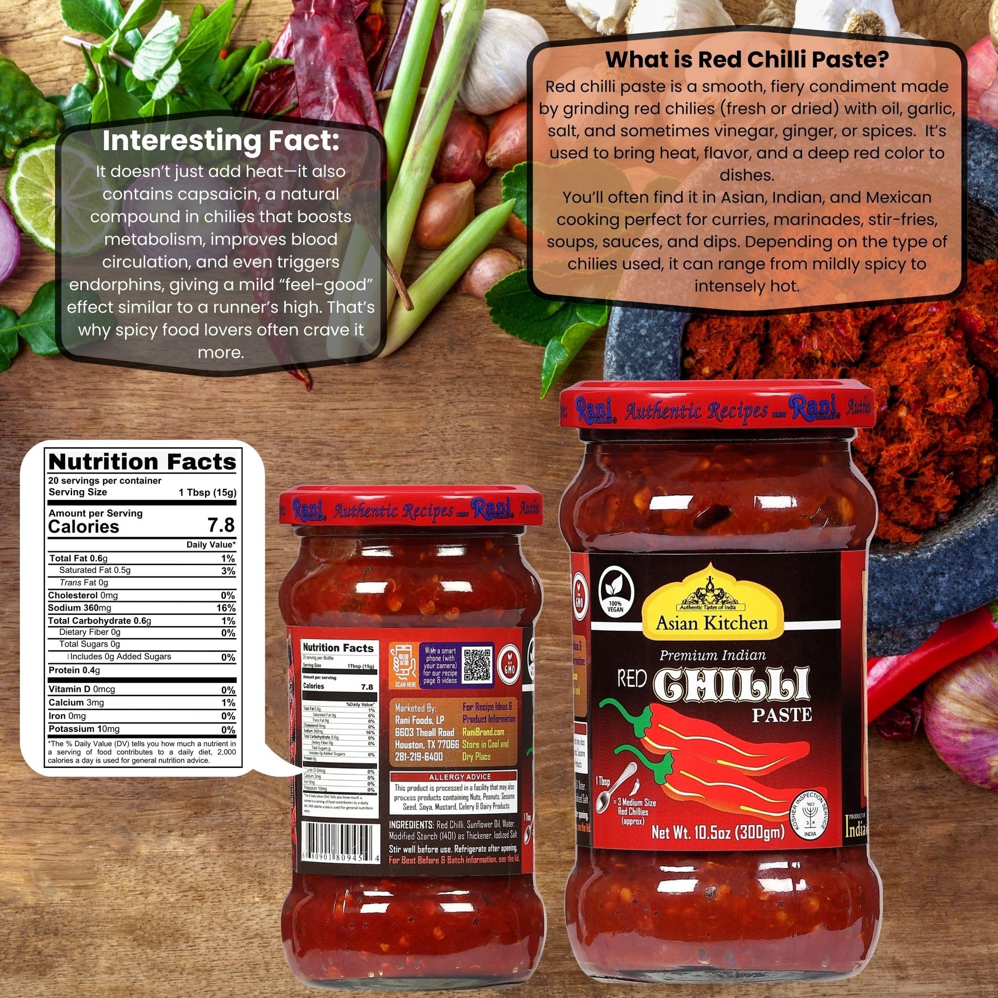 Asian Kitchen Red Chilli Cooking Paste 10.58oz (300g) Glass Jar ~ Vegan | Gluten Free | NON-GMO | No Colors | Indian Origin