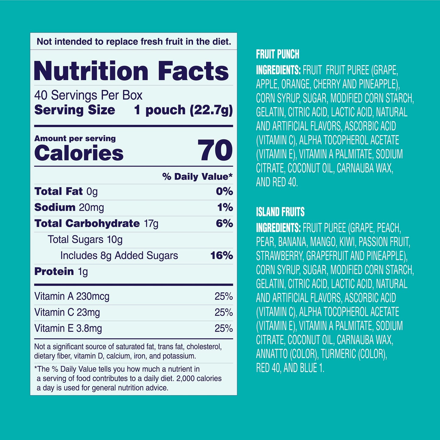 Welch's Fruit Snacks, Fruit Punch & Island Fruits, Individual Single Serve 0.8 oz bags (Pack of 40)