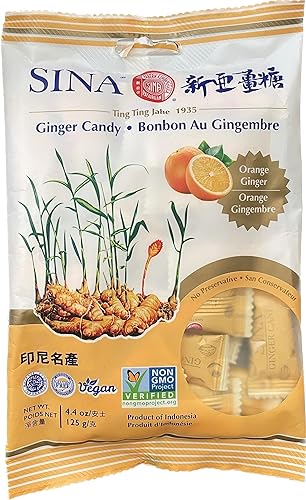 Sina Ting Ting Jahe Ginger Chewy Candy With Orange, 4.4 Ounce