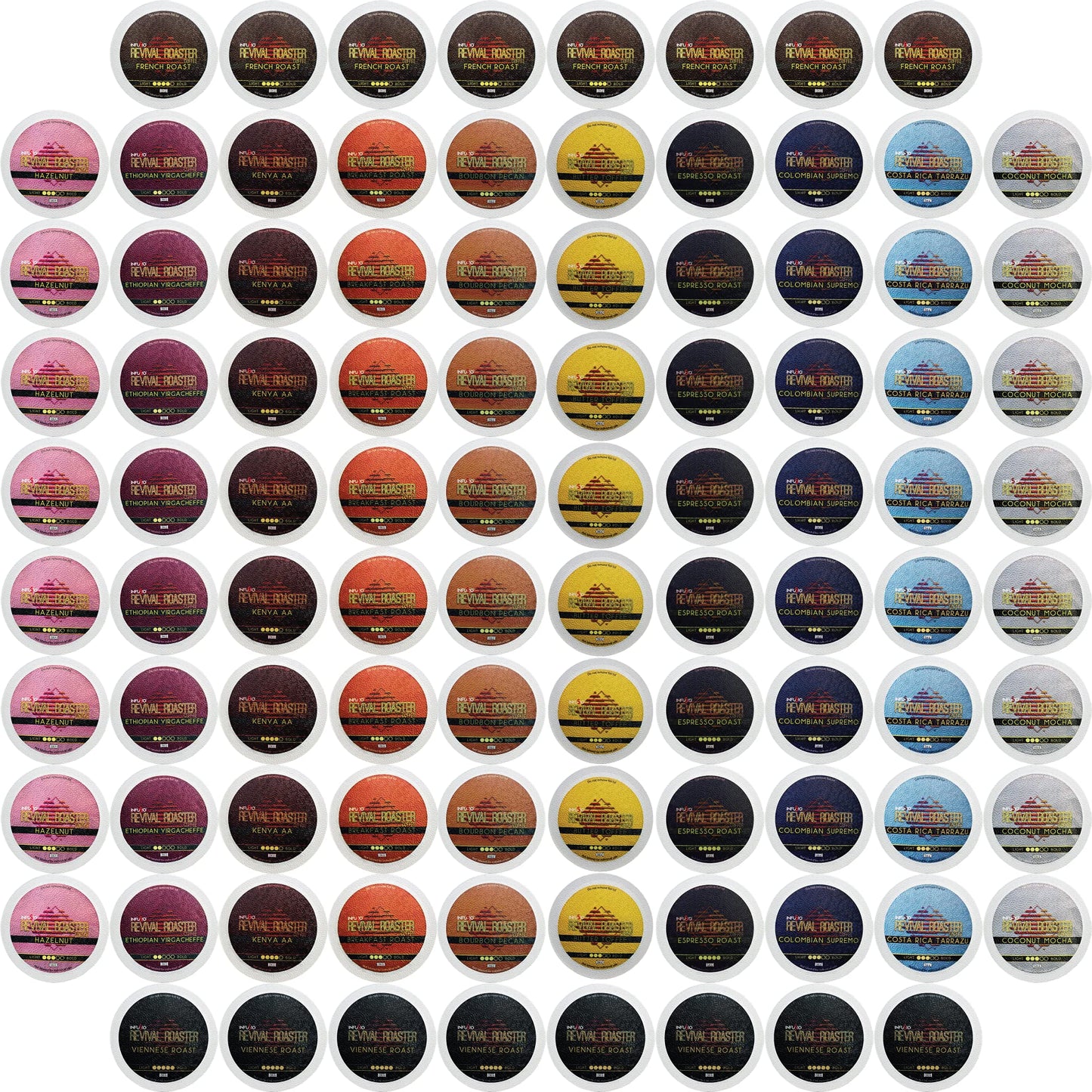InfuSio Coffee Pods Variety Pack - 96 Count, 12 Crafted Medium & Dark Roast Blends and Artisan-Inspired Flavors Like Bourbon Pecan & Butter Toffee
