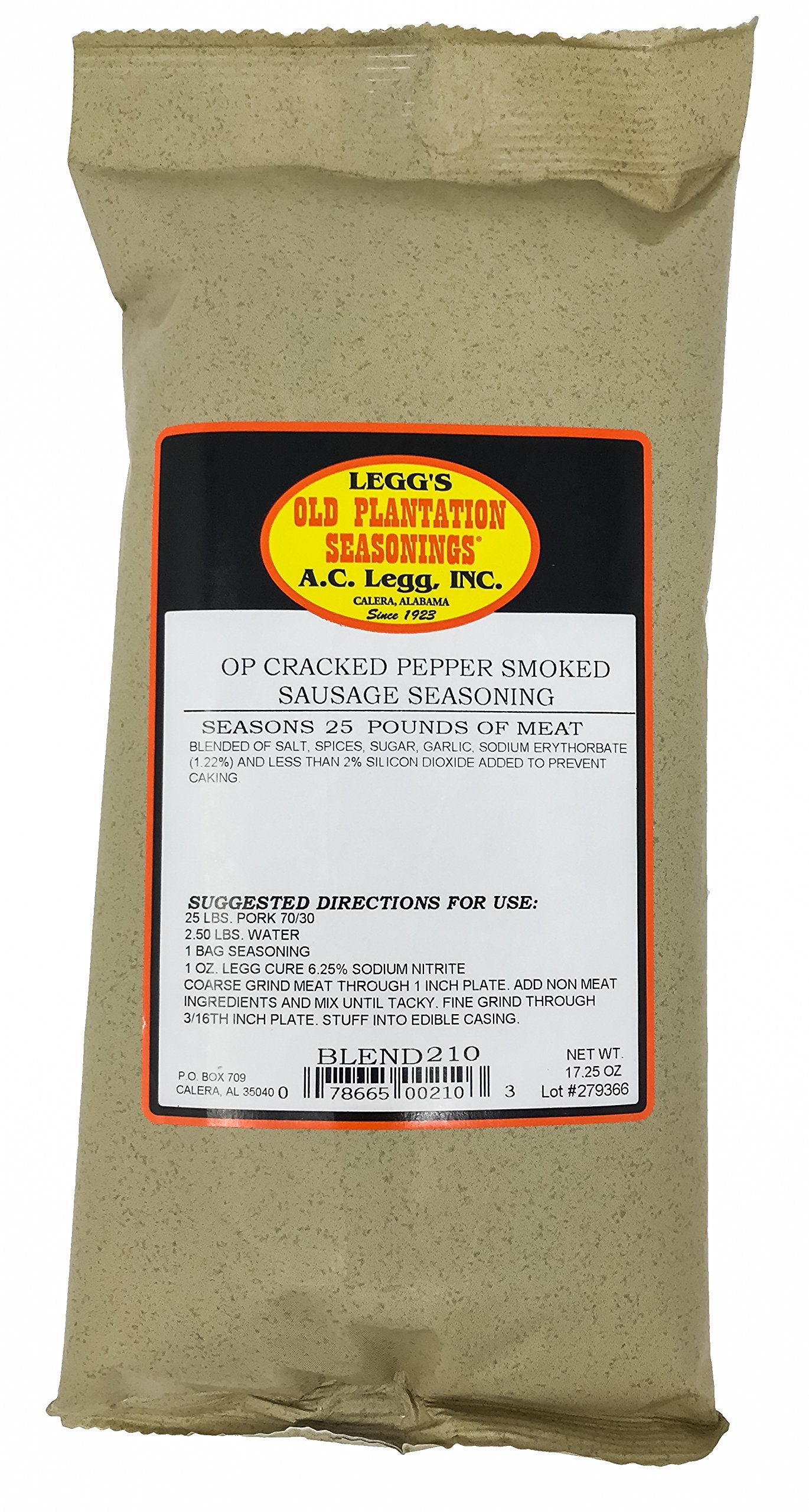A.C. Legg, Inc. Cracked Pepper Smoked Sausage Seasoning with Cure Packet, 17.25 oz, Seasons up to 25 lbs, For Pork, Beef & Wild Game