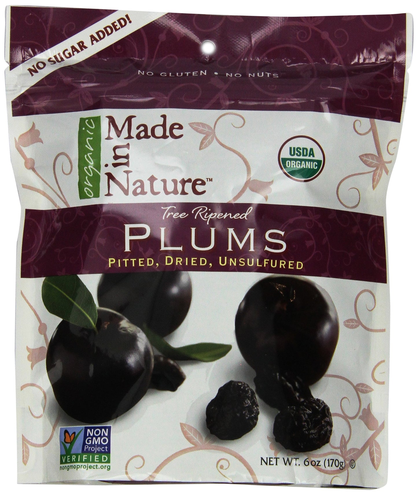 Made In Nature Organic Plums, Pitted, Dried and Unsulfured, 6-Ounce Bags (Pack of 6)