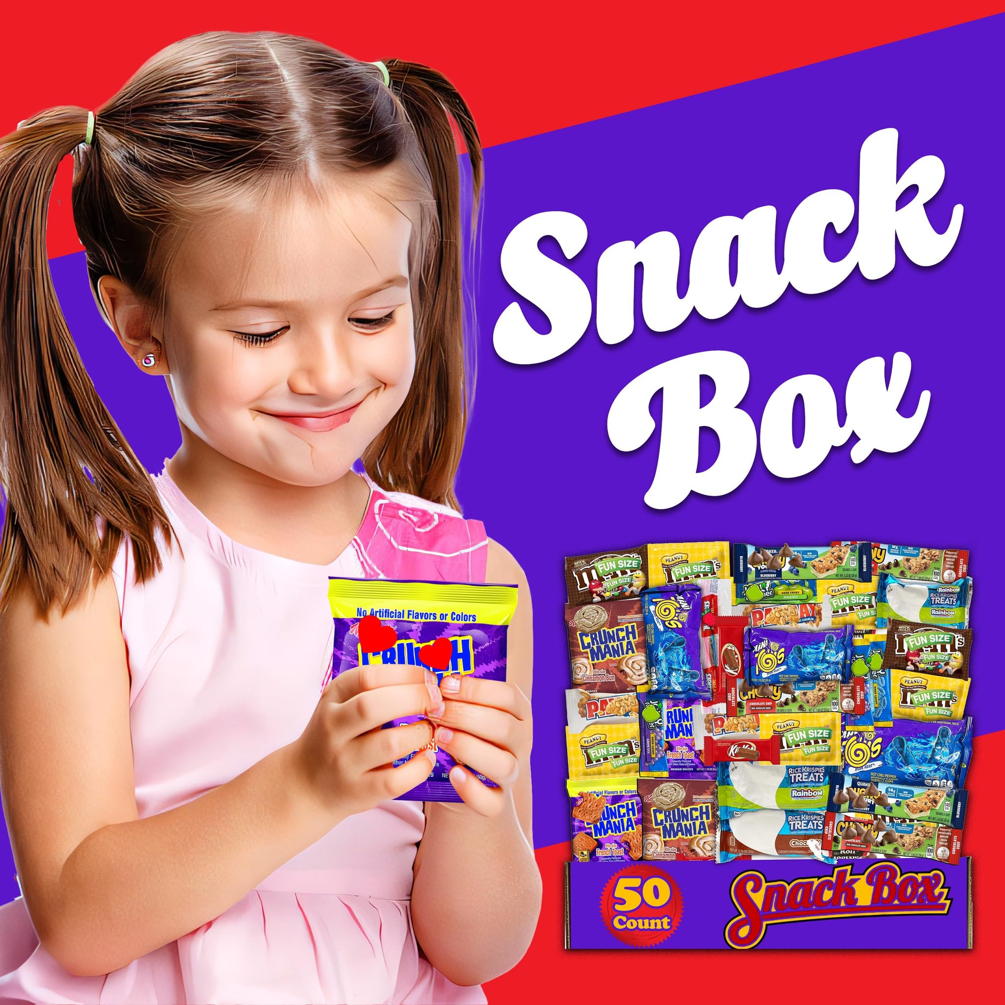 Snack Variety Pack with 50 Individually Wrapped Snacks and Candies, Assorted Sweet and Savory Treats Ideal for Care Packages, Birthday Parties, Road