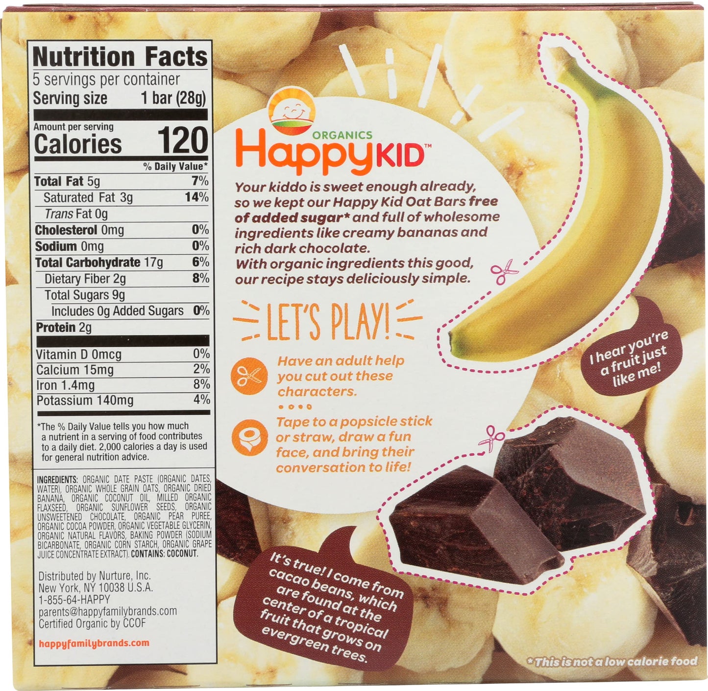 HappyKid Organic Banana & Chocolate Fruit & Oat Bar 5 Count, 4.95 OZ