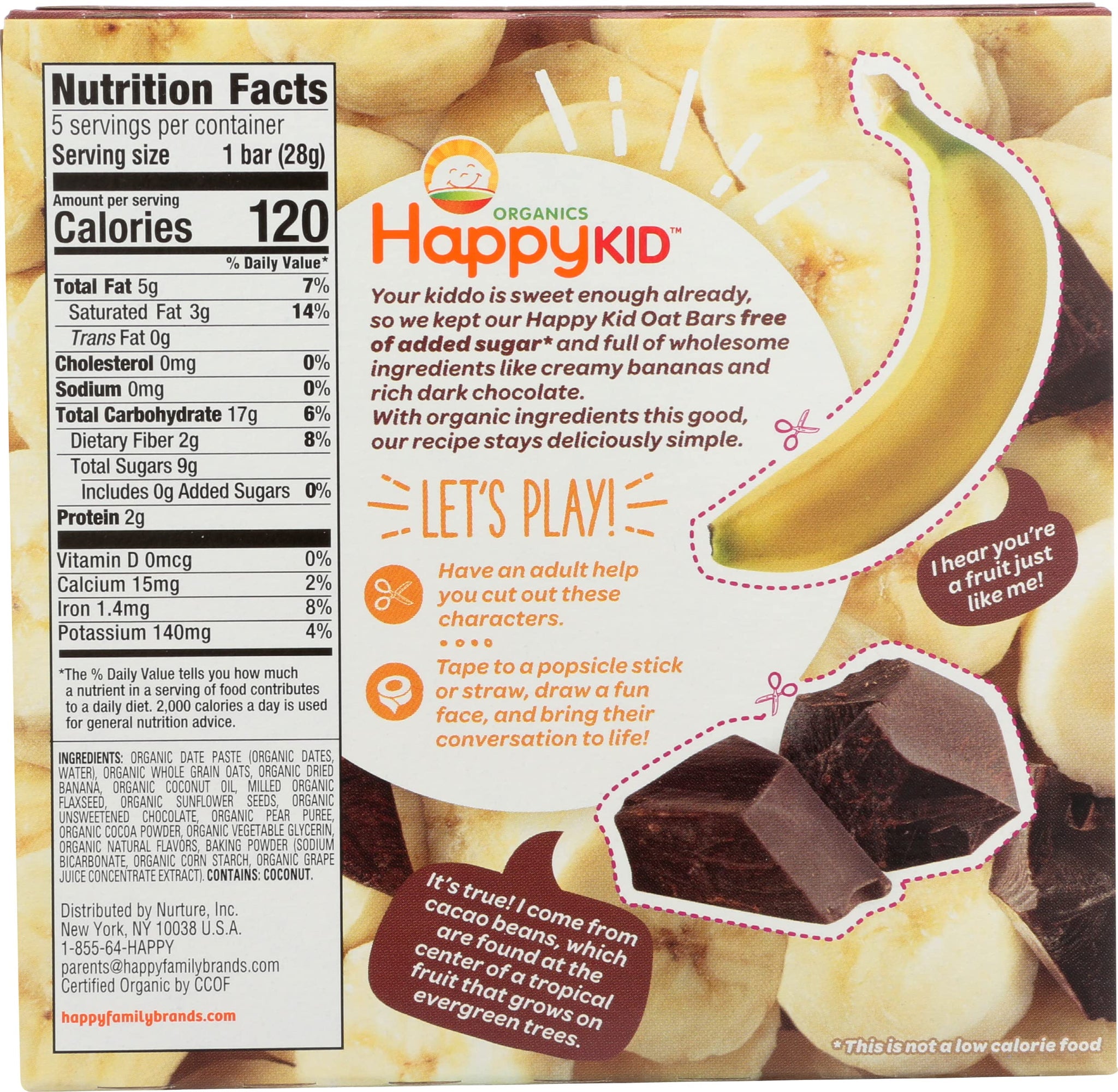 HappyKid Organic Banana & Chocolate Fruit & Oat Bar 5 Count, 4.95 OZ