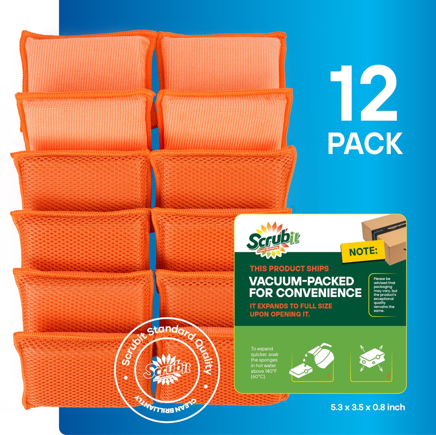 SCRUBIT Reusable Sponges for Dishes - 12 Pack Microfiber Sponges Kitchen Dish Scrubber, Machine Washable & Non-Scratch Scrubbers (Orange)
