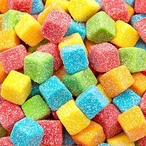Sour Gummy Blocks Candy | 2-Pound Bag | Assorted Fruit Chewy Candy Cubes in Strawberry, Green Apple, Tangerine, Blueberry & Pineapple | Neon Jellies