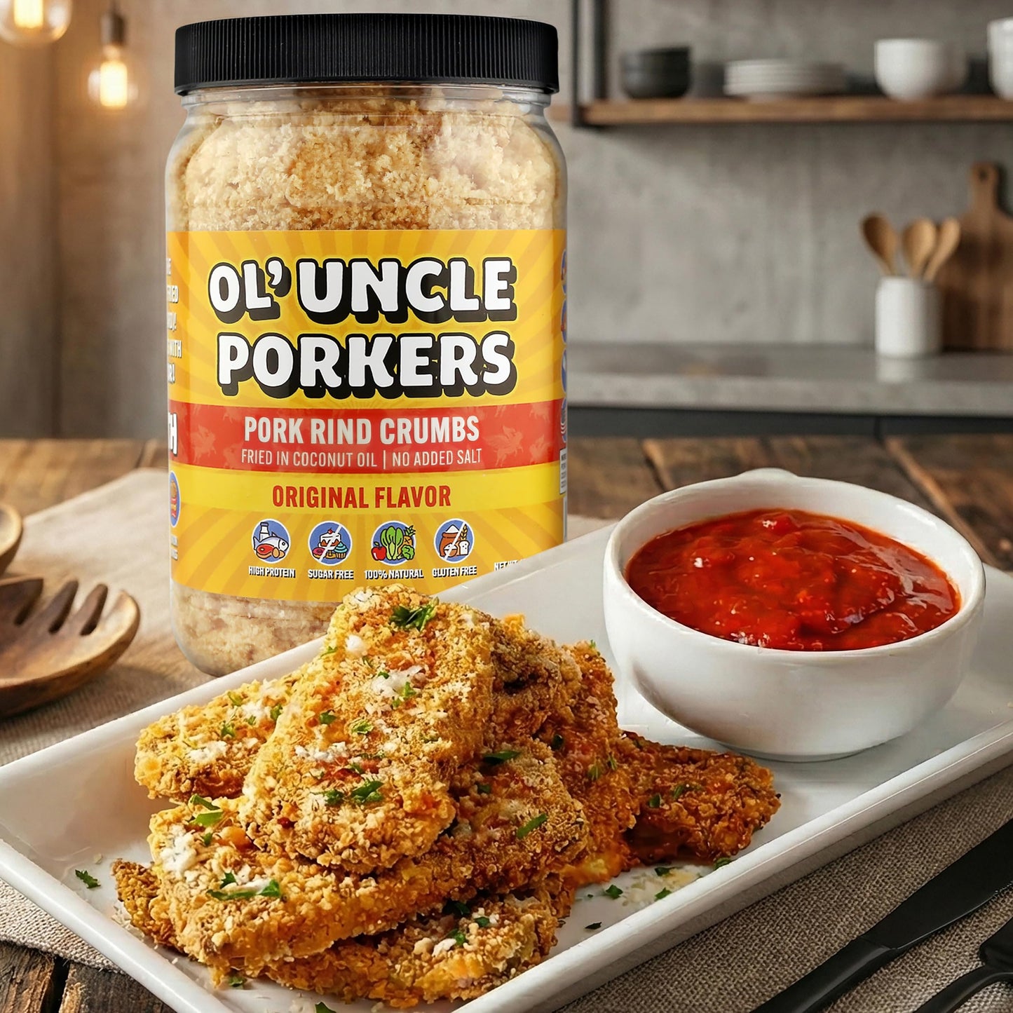 Ol' Uncle Porkers Original Pork Rind Crumbs, Keto Breadcrumbs, Zero Net Carbs, High Protein, Sugar-Free, Gluten-Free, Fried in Coconut Oil, No Added Salt, 12 oz