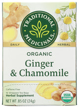 Traditional Medicinals Organic Ginger & Chamomile Herbal Tea, Relieves Occasional Indigestion or Nausea, (Pack of 1) - 16 Tea Bags