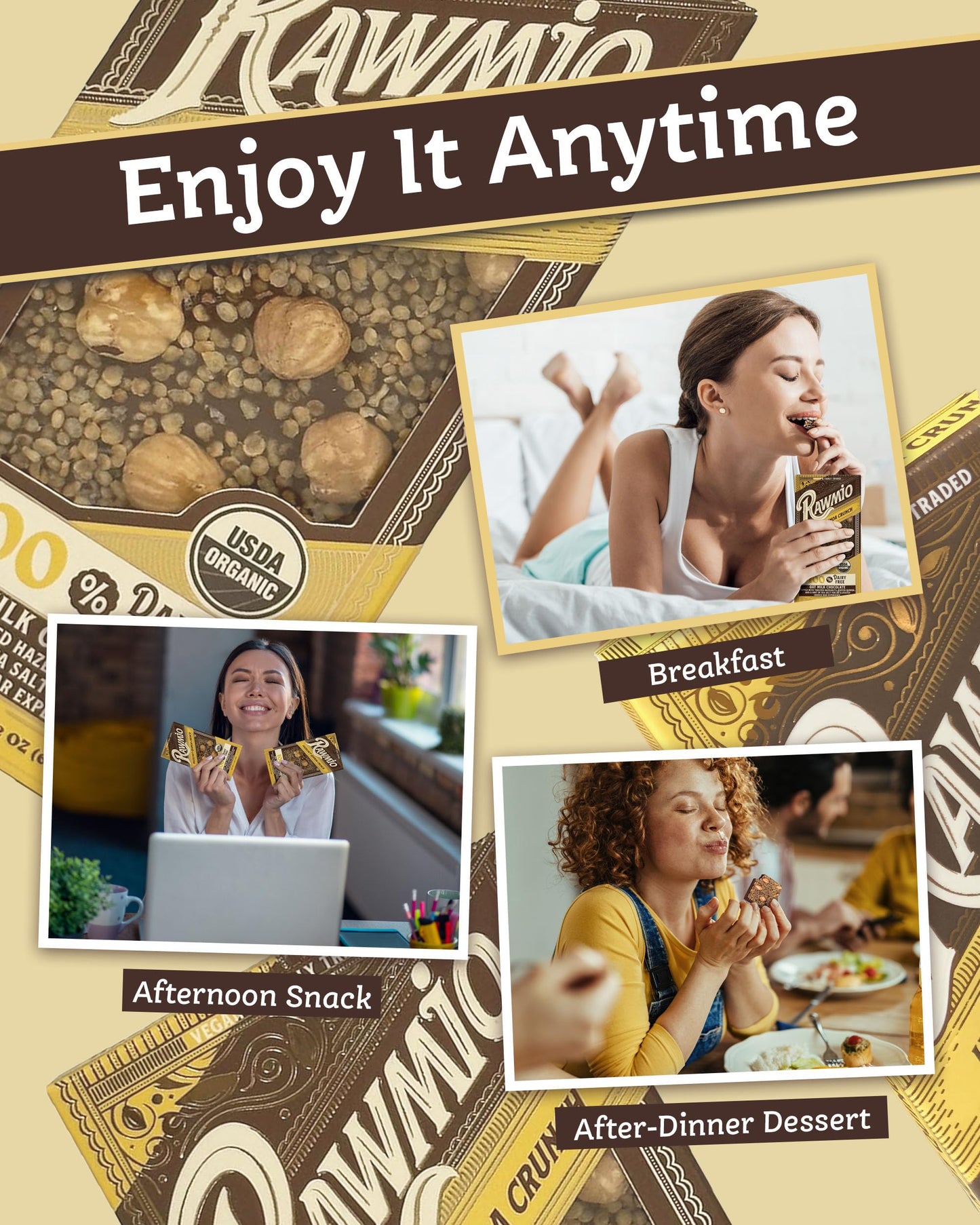 Rawmio Hazelnut Quinoa Crunch Bark - Crunchy Chocolate Bars with Dietary Fiber - Vegan Chocolate with Hazelnuts, Organic Quinoa, & Sea Salt - Decadent
