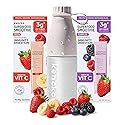 kencko Instant Smoothie Powder Mix Starter Kit, 8 Pack with Reusable Bottle - Reds & Purples - Freeze-Dried Fruit & Veggie Superfood Powdered Drink