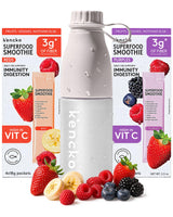 kencko Instant Smoothie Powder Mix Starter Kit, 8 Pack with Reusable Bottle - Reds & Purples - Freeze-Dried Fruit & Veggie Superfood Powdered Drink