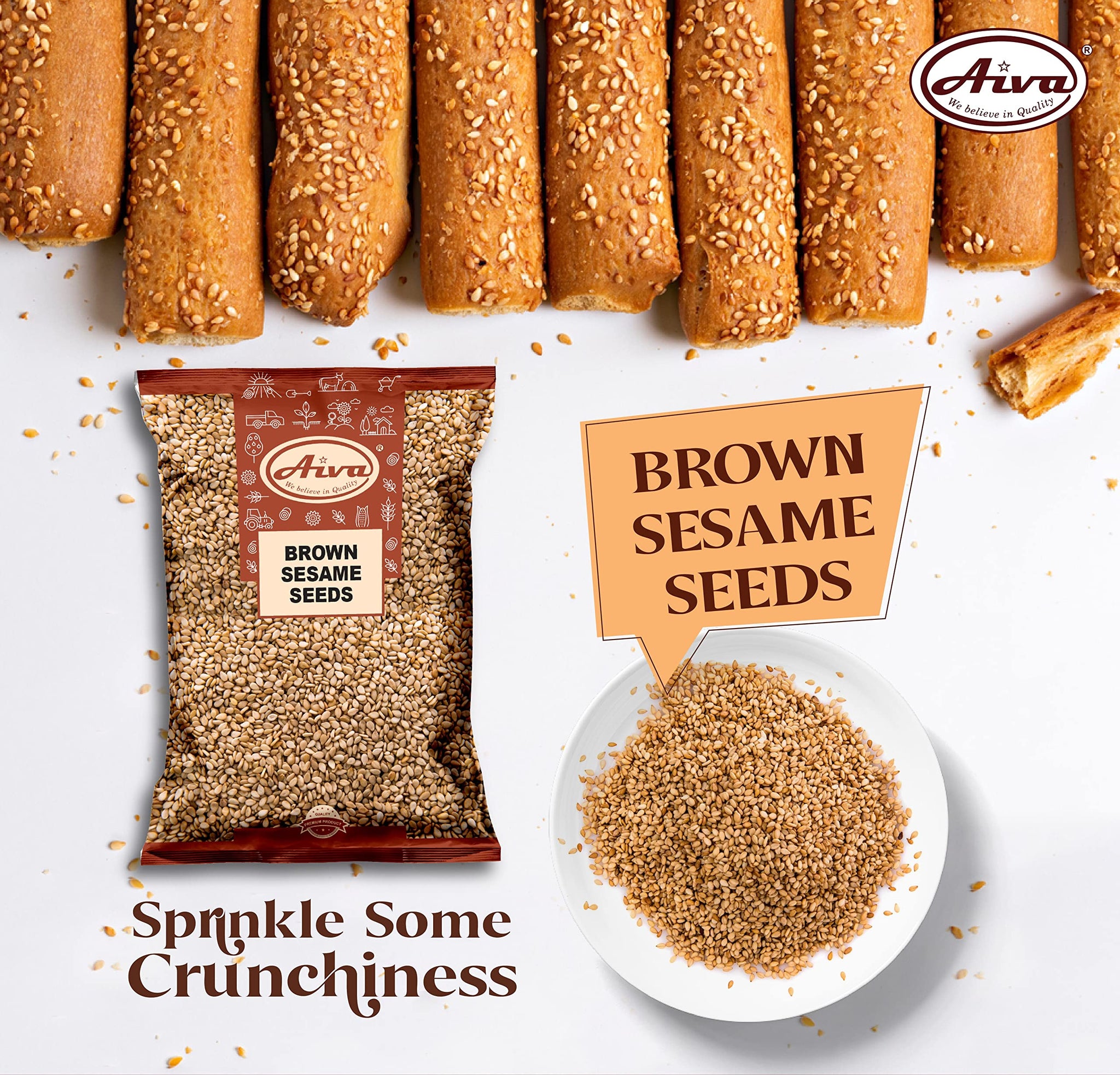 Aiva Sesame Seeds Brown (5 LB) - Whole Unhulled Seeds for Cooking, Baking, and Garnishing