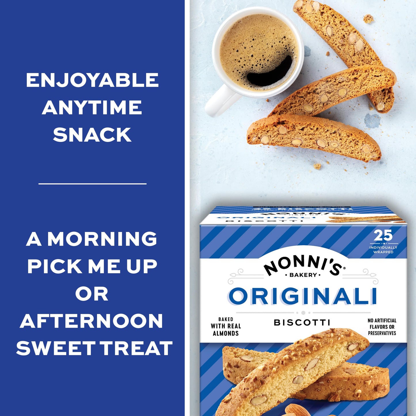 Nonni's Originali Classic Almond Biscotti Cookies - Individually Wrapped Italian Coffee Snack, Crunchy Twice-Baked, 80 Cal Each, 17.25 oz Carton