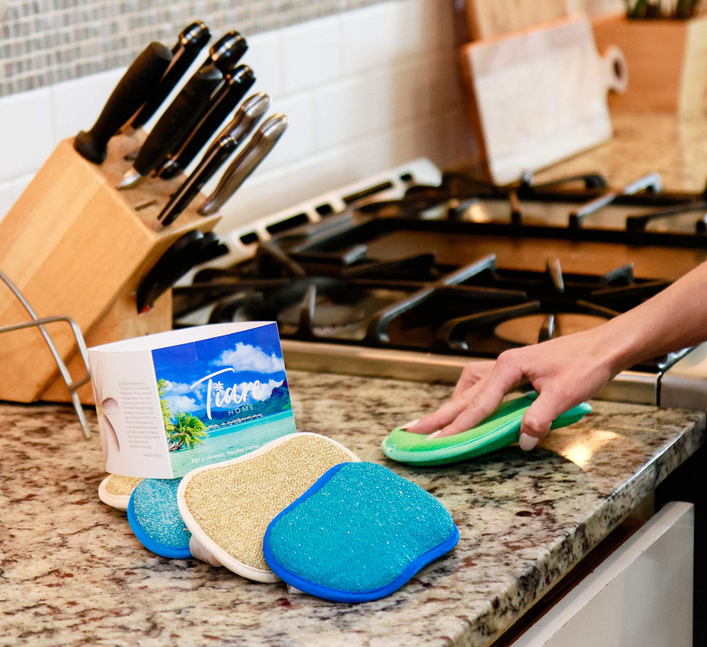 Kitchen Scrubber Sponge by Tiare Home Non Scratch Cleaning for Dishes and More Dual Surface Microfiber (6 Pack)