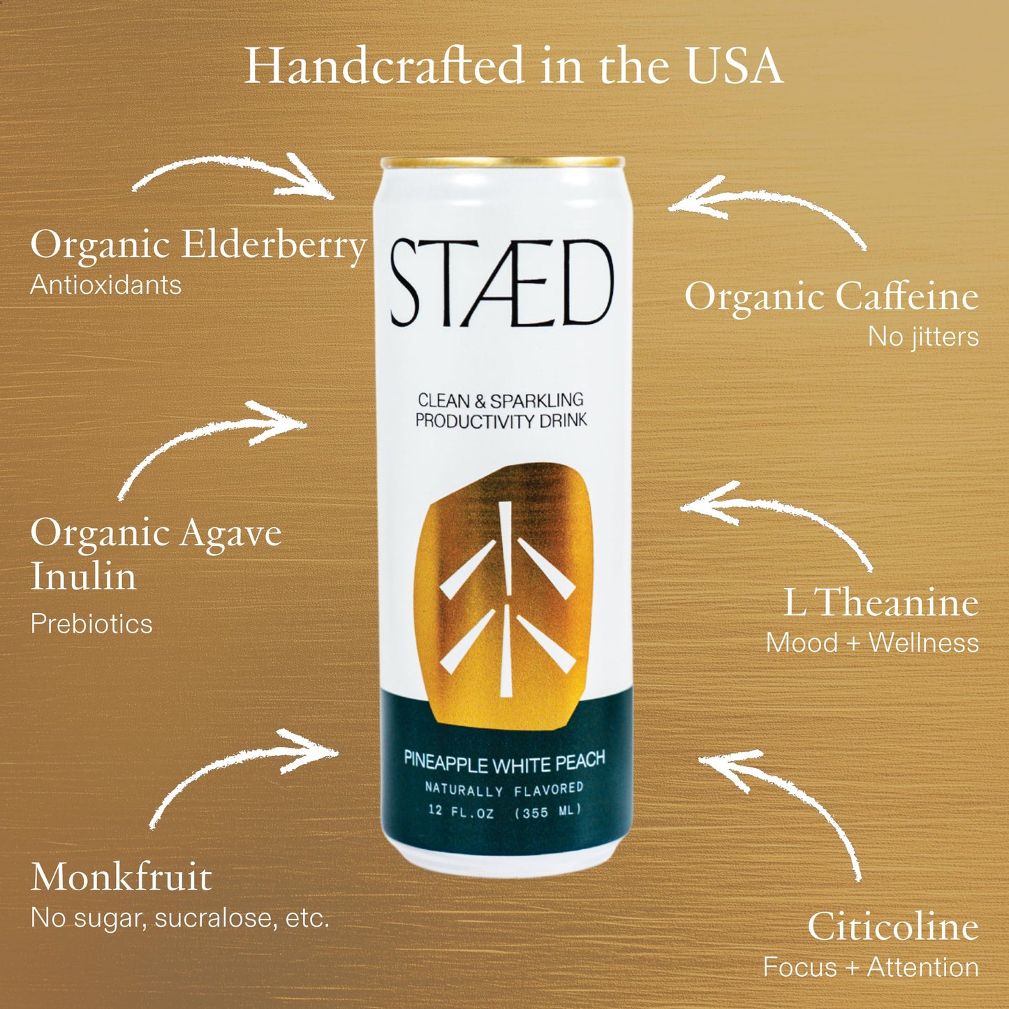 STAED Organic Energy Drinks, Clean Natural Productivity Drink with Cognizin® Citicoline & L-Theanine, Sparkling Functional Beverage, Clean Caffeine