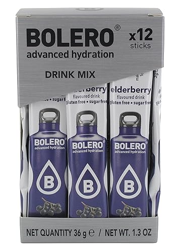 Bolero- Sugar Free Drink Mix Packets Elderberry Fruit Flavors | Powdered Flavored Water Packets | 36 Singles Sticks On The Go Packets